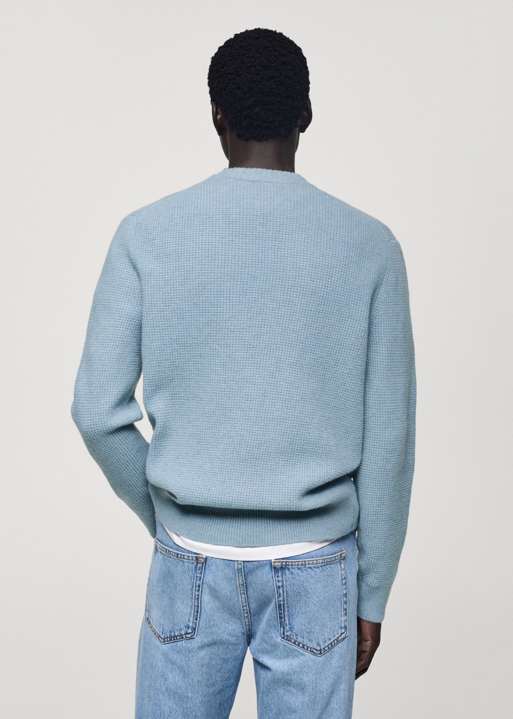 Knitted sweater with check structure - Reverse of the article, Sky Blue. Ref: 77007950-00.
