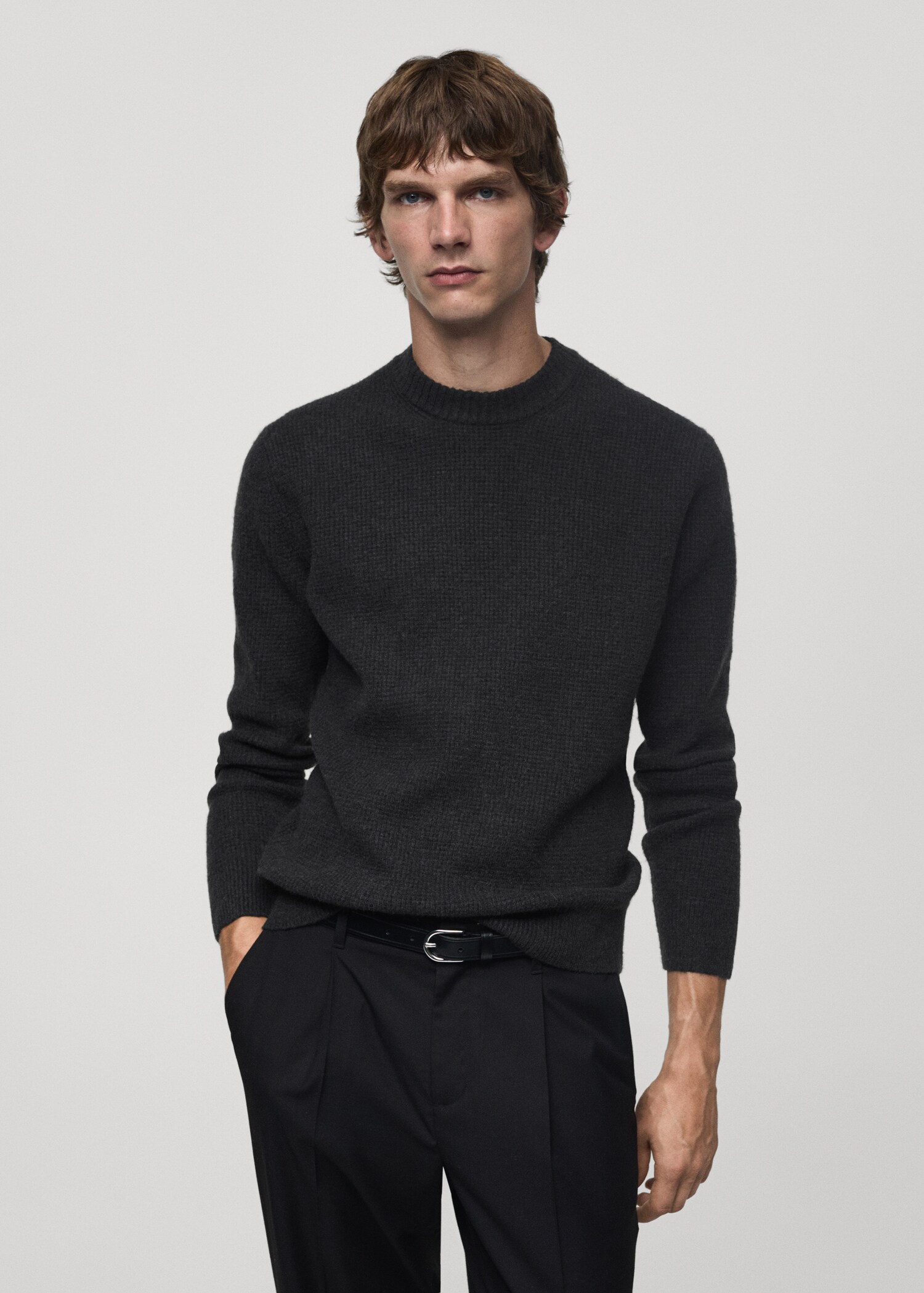Knitted sweater with check structure - Medium plane