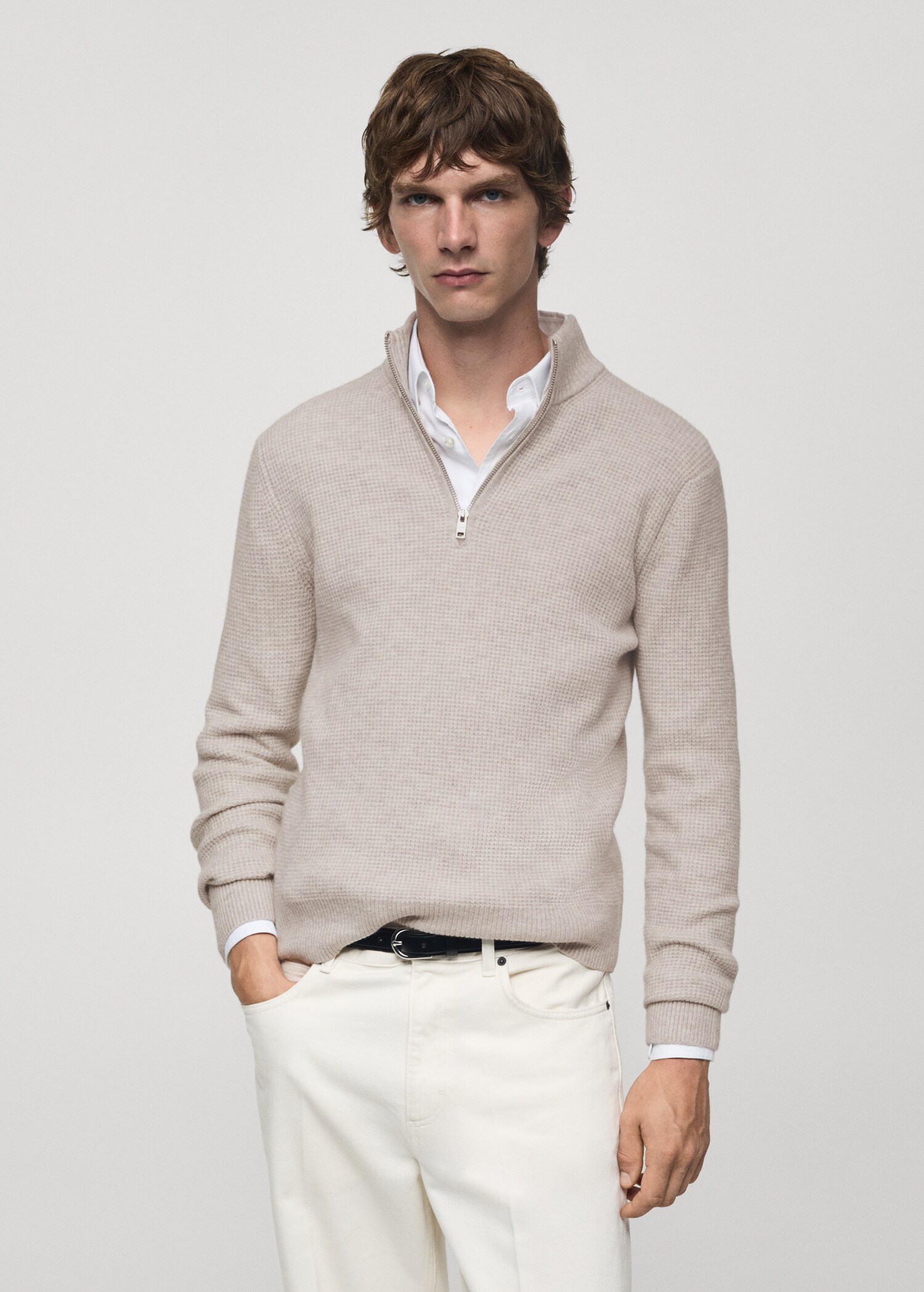 Knitted sweater with perkins neck - Medium plane
