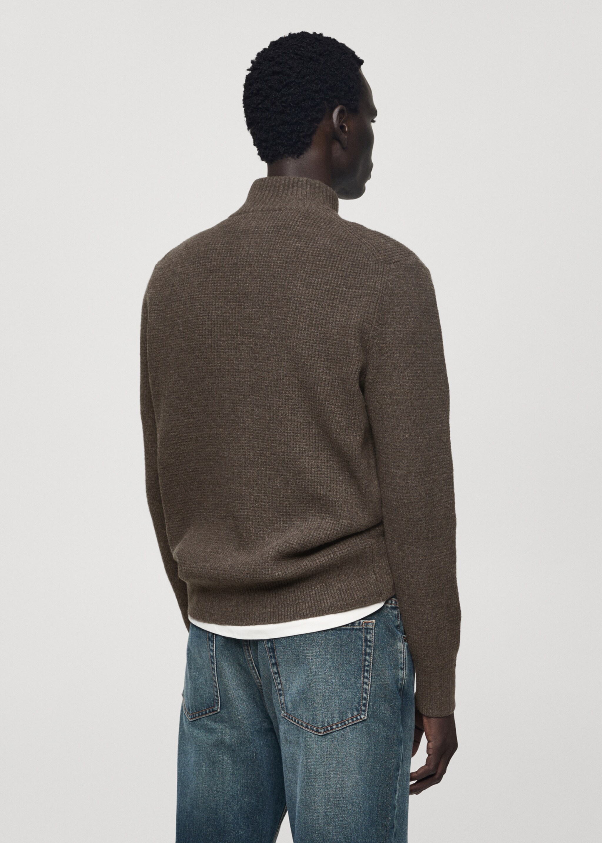 Knitted sweater with perkins neck - Reverse of the article, Brown. Ref: 77007951-00.