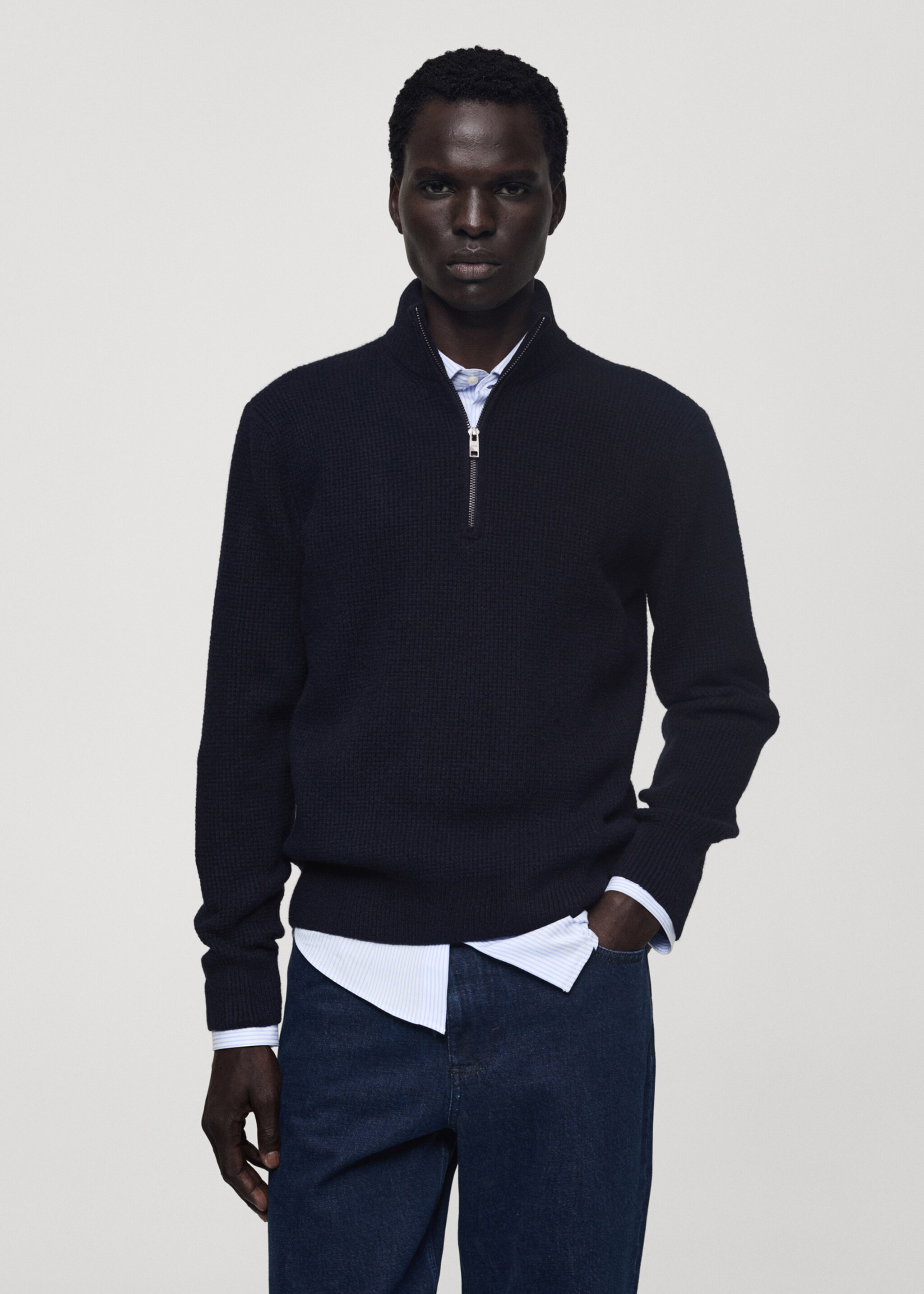 Knitted sweater with perkins neck - Medium plane, Dark Navy. Ref: 77007951-00.