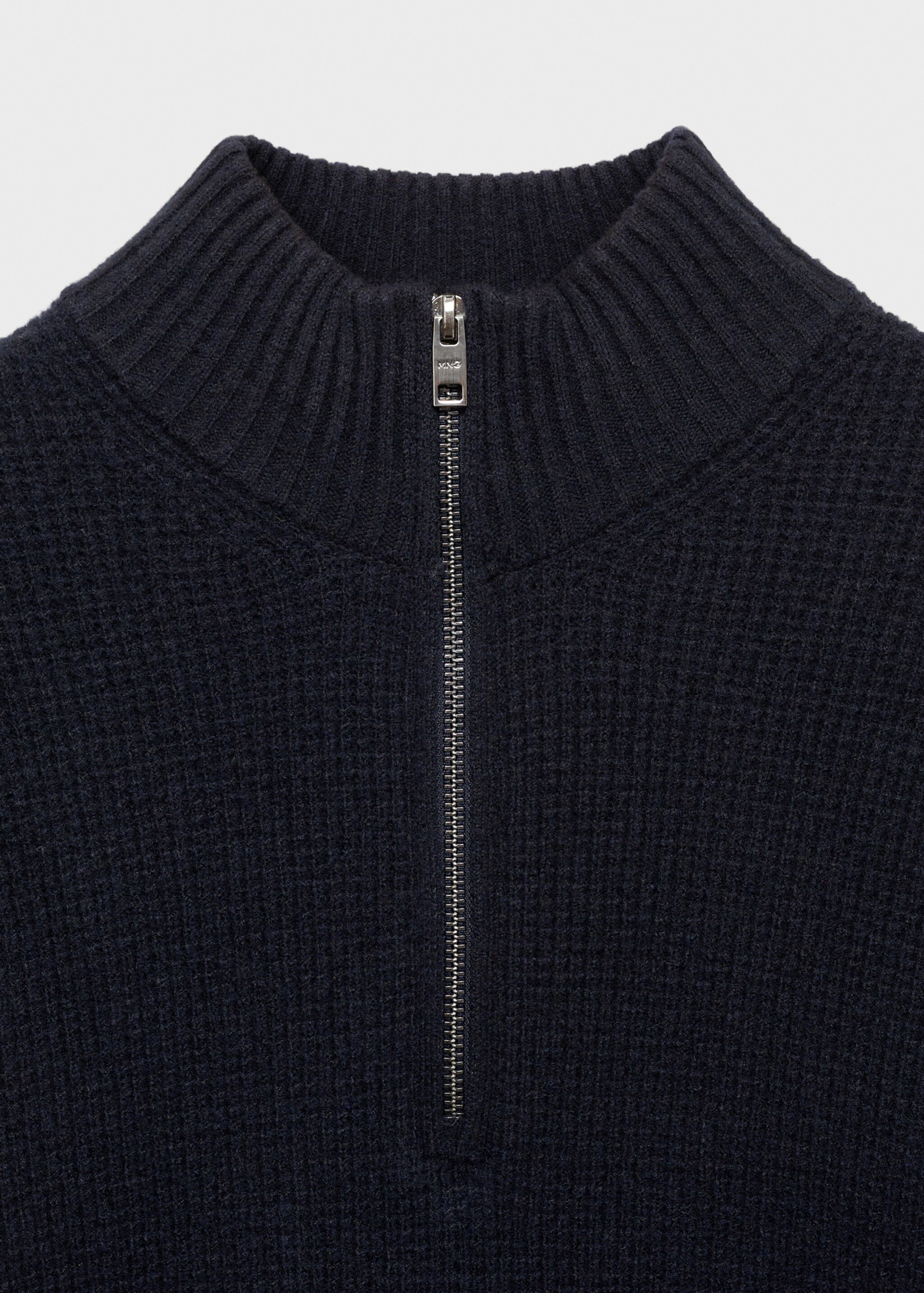 Knitted sweater with perkins neck - Details of the article 8, Dark Navy. Ref: 77007951-00.