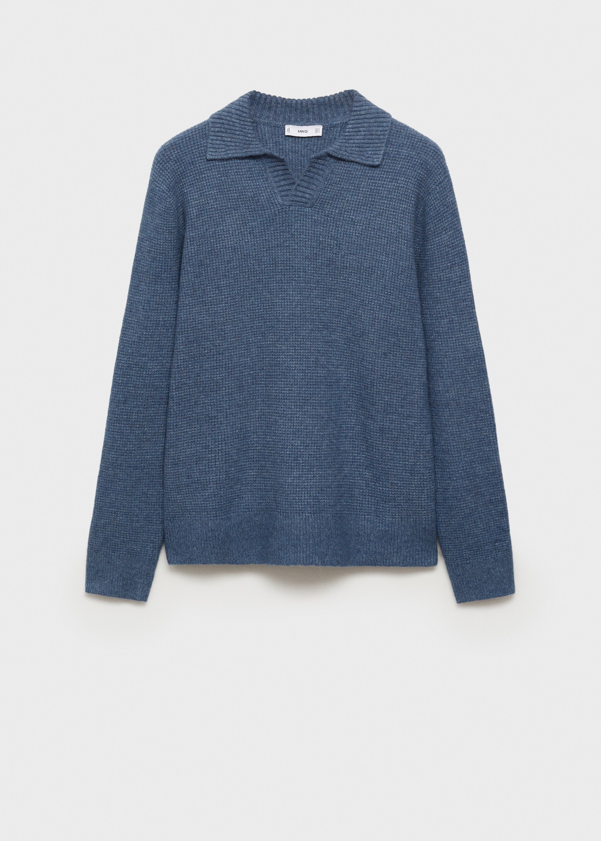 Knitted structured check polo sweater - Article without model, China Blue. Ref: 77007952-00.