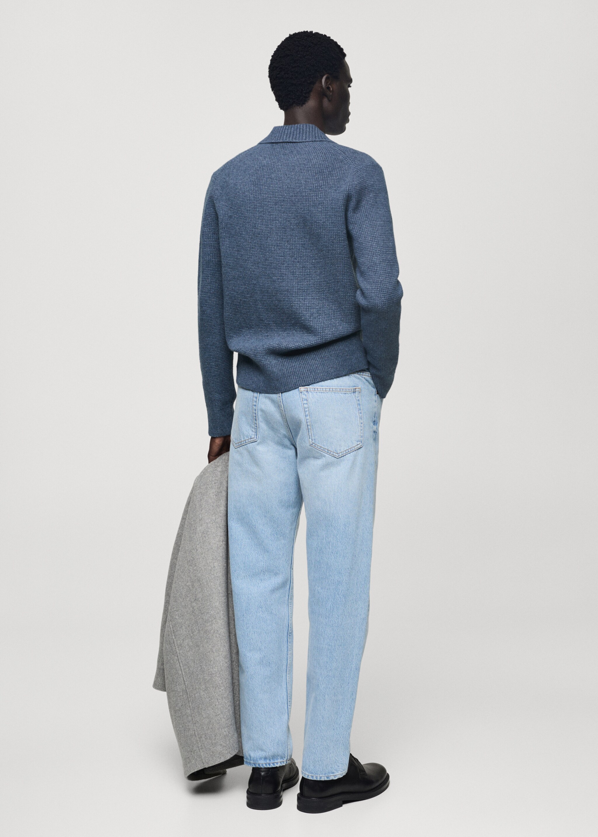 Knitted structured check polo sweater - Reverse of the article, China Blue. Ref: 77007952-00.