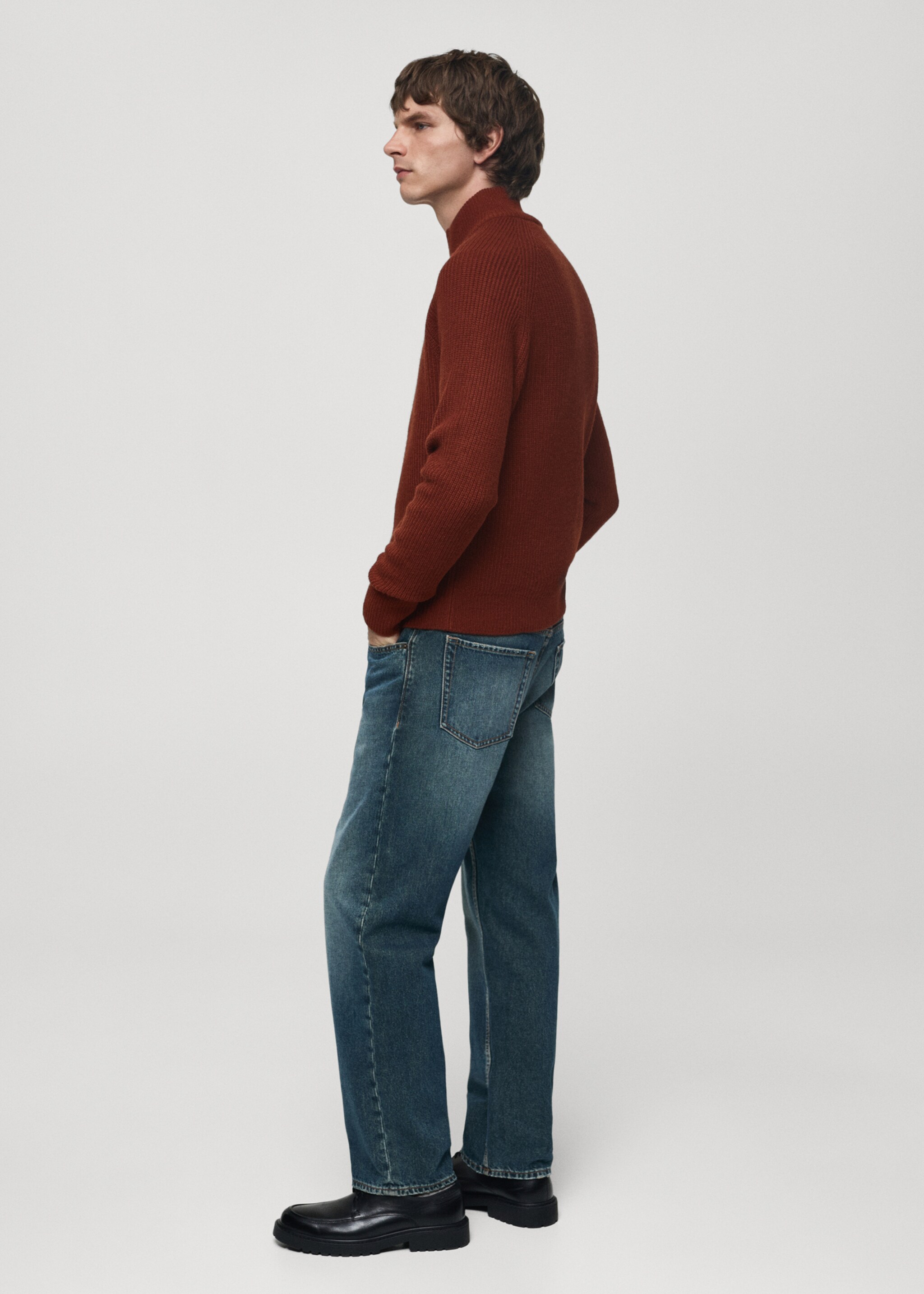 Rib-knit sweater with perkins neck - Details of the article 2, Burnt Orange. Ref: 77007953-00.