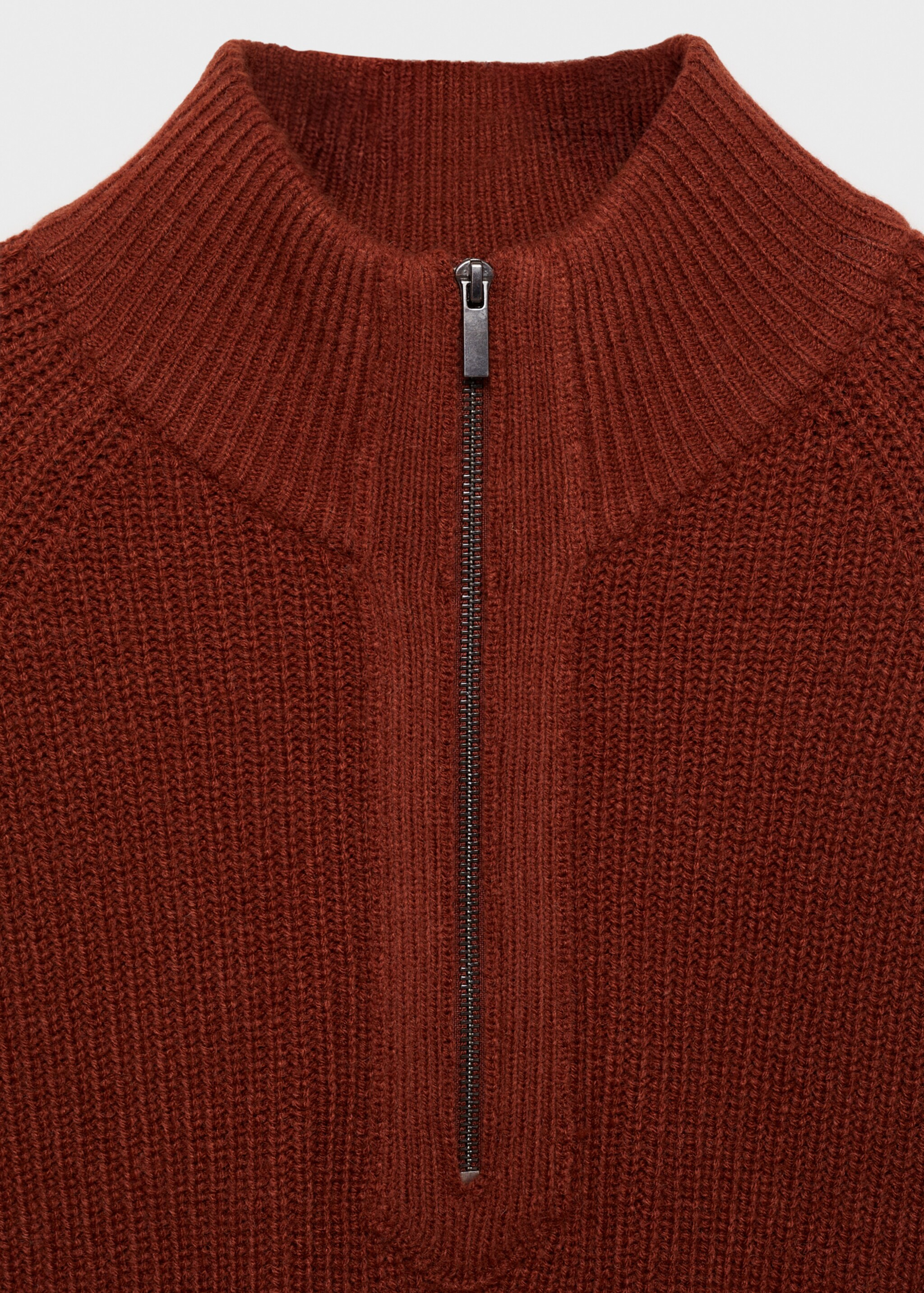 Rib-knit sweater with perkins neck - Details of the article 8, Burnt Orange. Ref: 77007953-00.