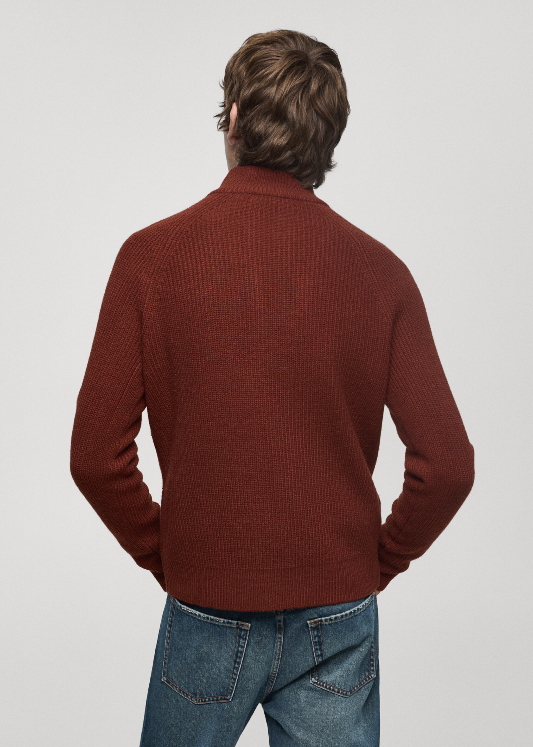 Rib-knit sweater with perkins neck - Reverse of the article, Burnt Orange. Ref: 77007953-00.