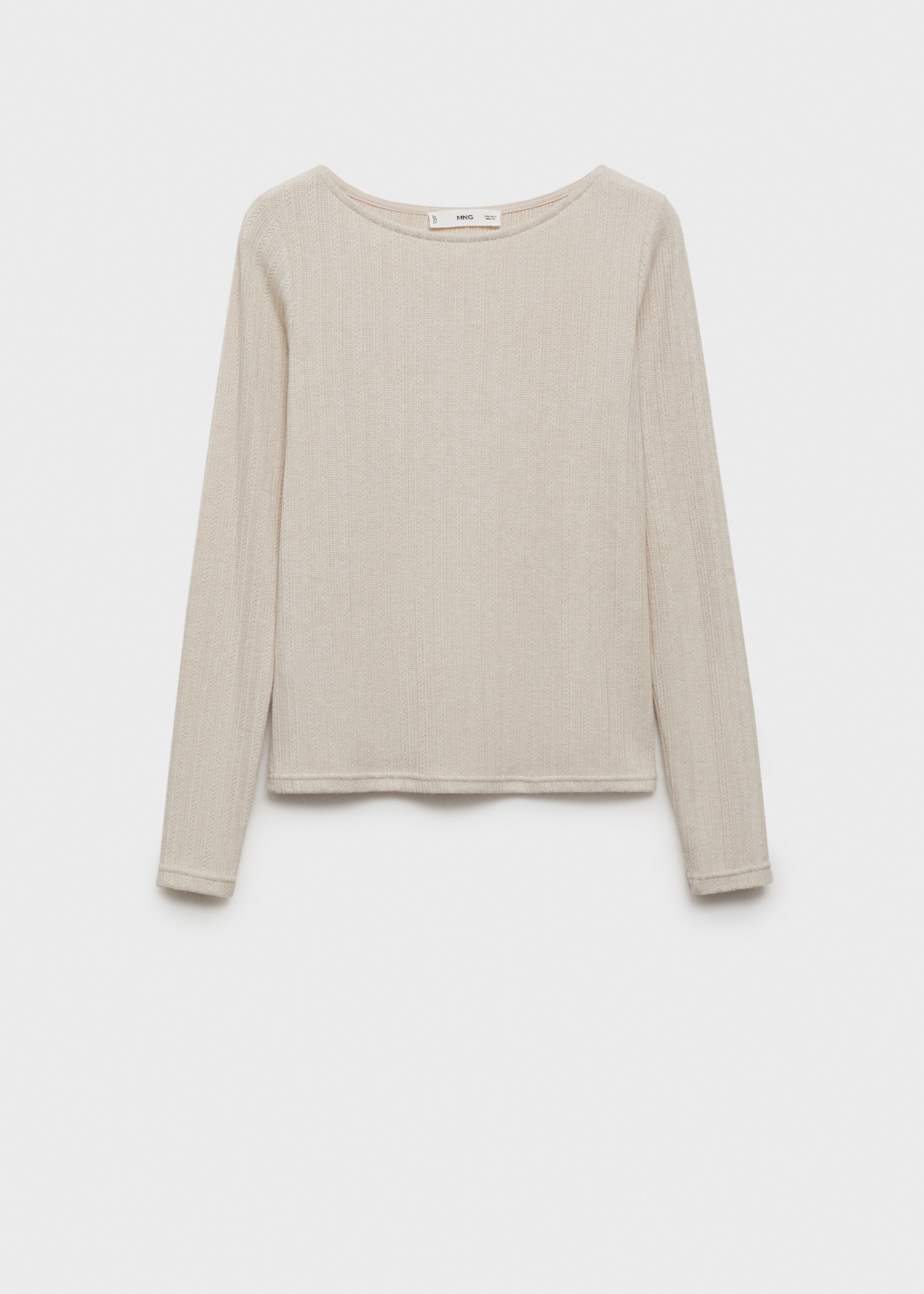 Long-sleeved pointelle t-shirt - Article without model, Light/Pastel Grey. Ref: 77008270-00.