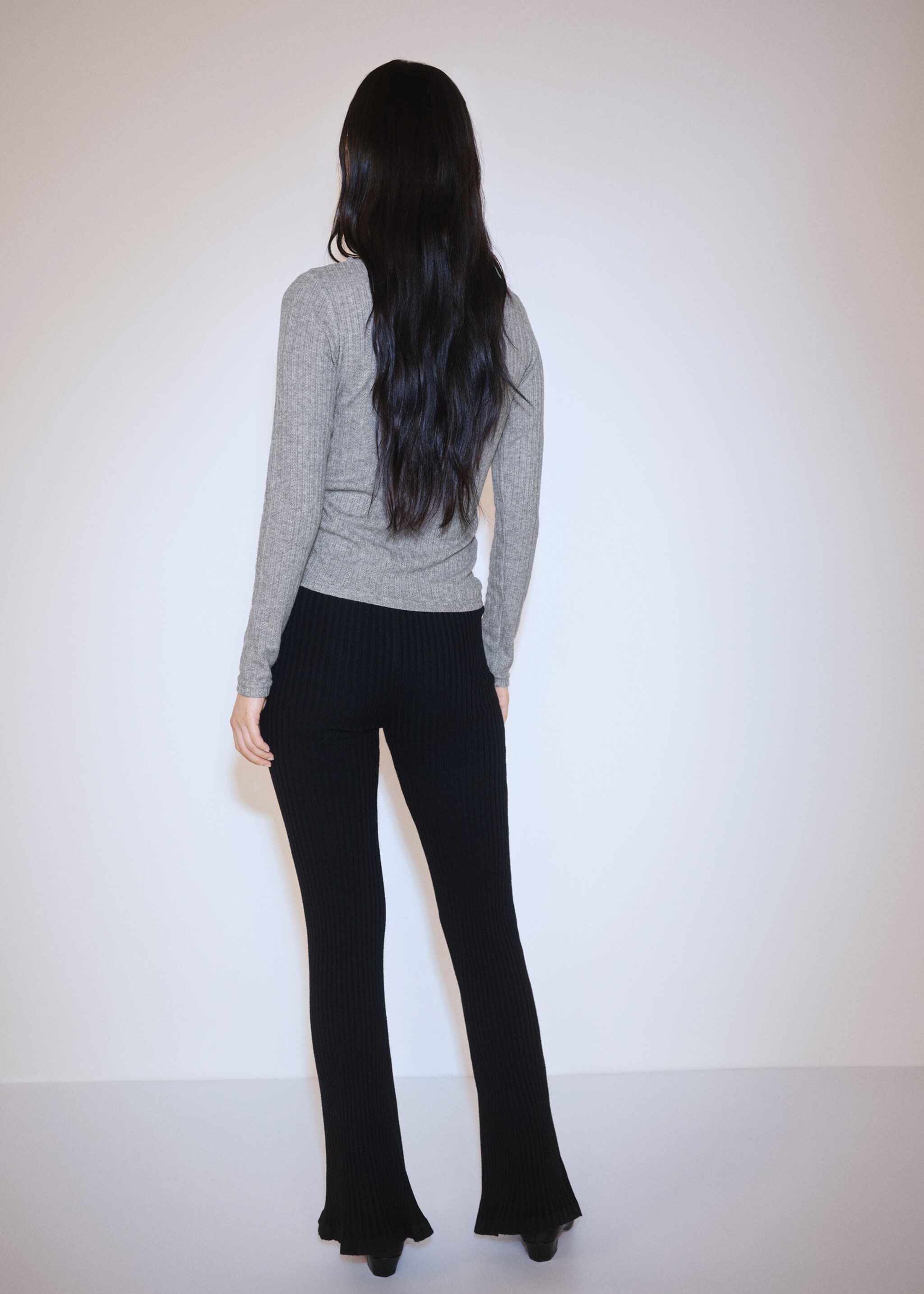 Long-sleeved pointelle t-shirt - Reverse of the article, Medium Heather Grey. Ref: 77008270-00.