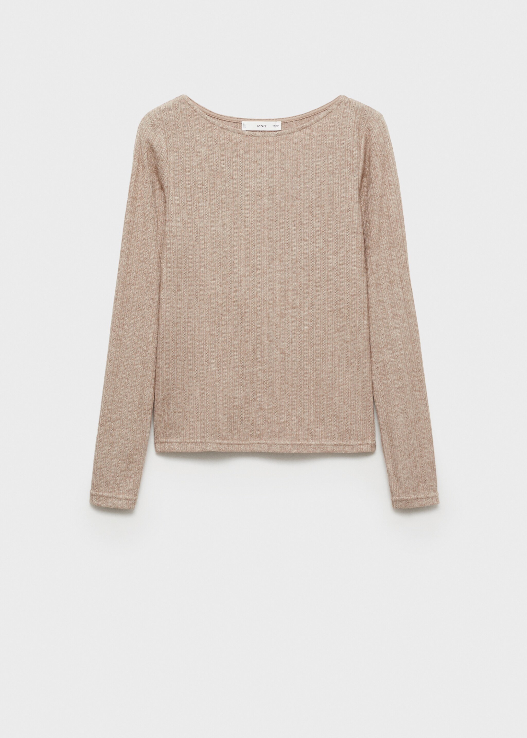 Long-sleeved pointelle t-shirt - Article without model, Light/Pastel Brown. Ref: 77008270-00.