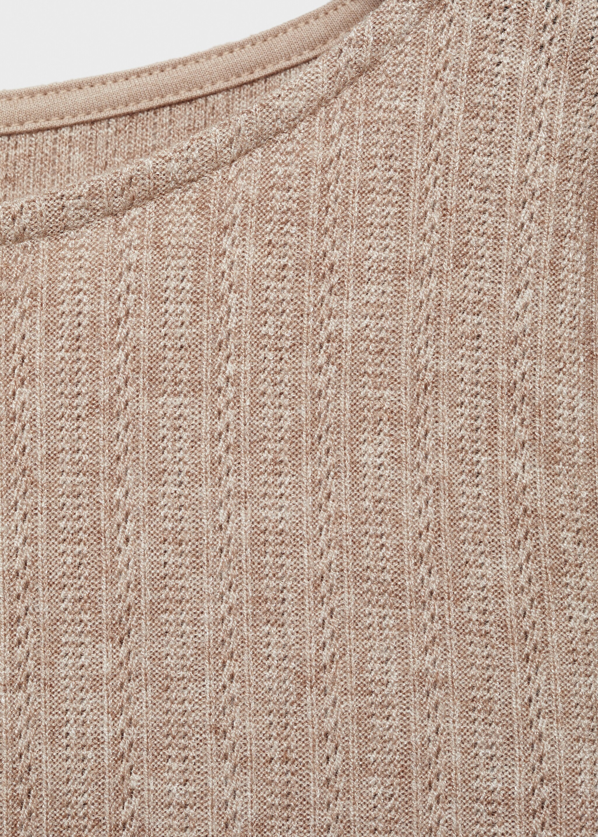 Long-sleeved pointelle t-shirt - Details of the article 8, Light/Pastel Brown. Ref: 77008270-00.