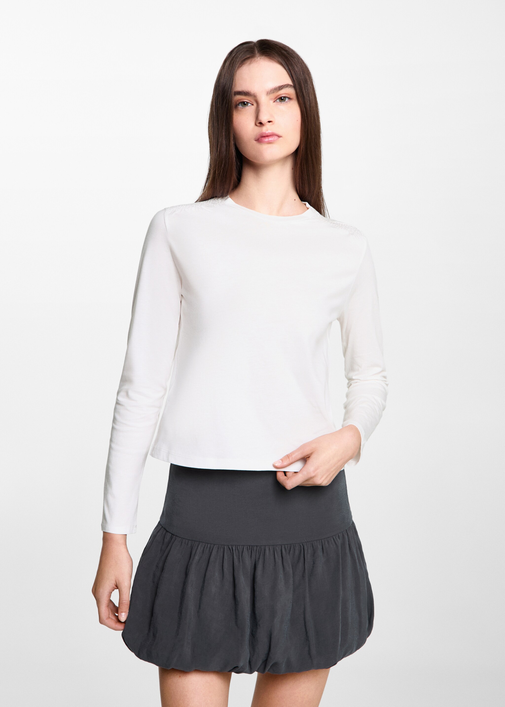 T-shirt with gathered details - Medium plane, Off White. Ref: 77008277-00.
