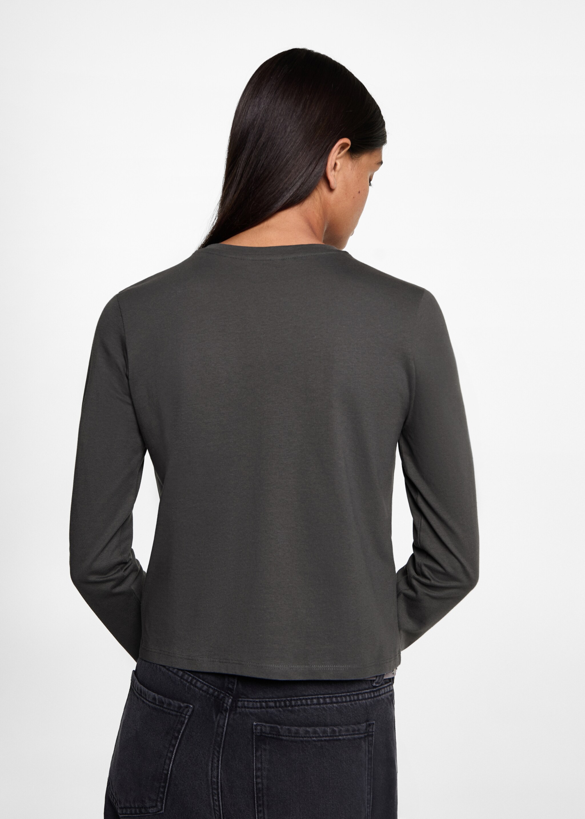 T-shirt with gathered details - Reverse of the article, Charcoal. Ref: 77008277-00.