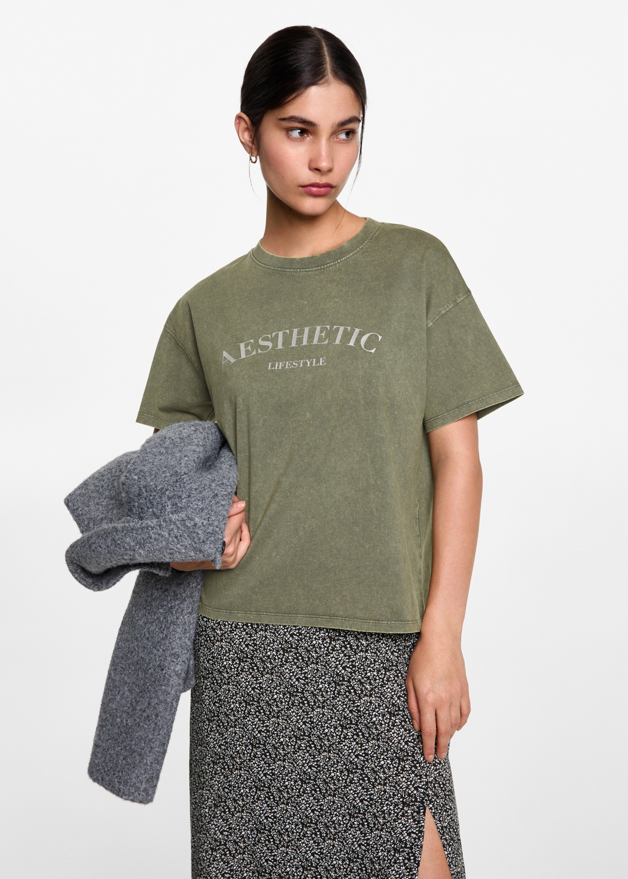 Printed message T-shirt - Medium plane, Green. Ref: 77008280-00.