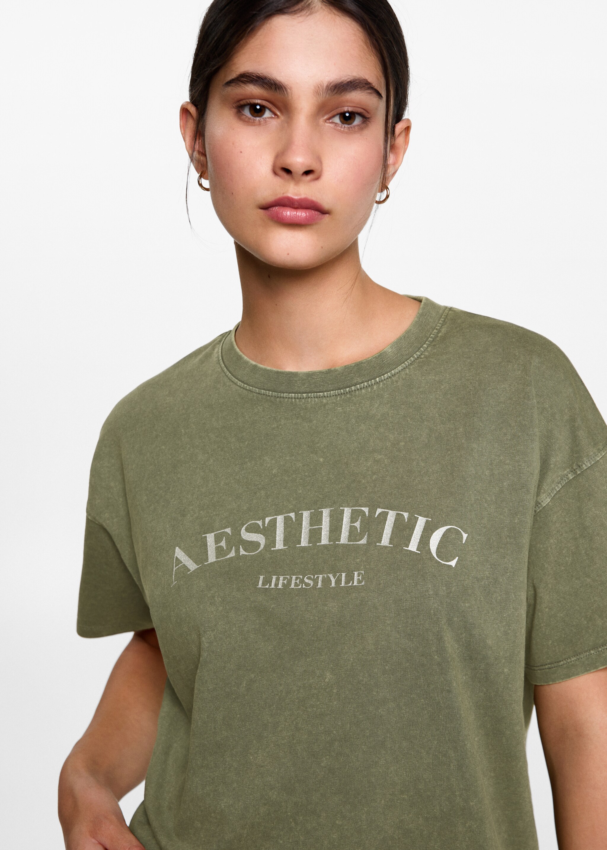 Printed message T-shirt - Details of the article 1, Green. Ref: 77008280-00.