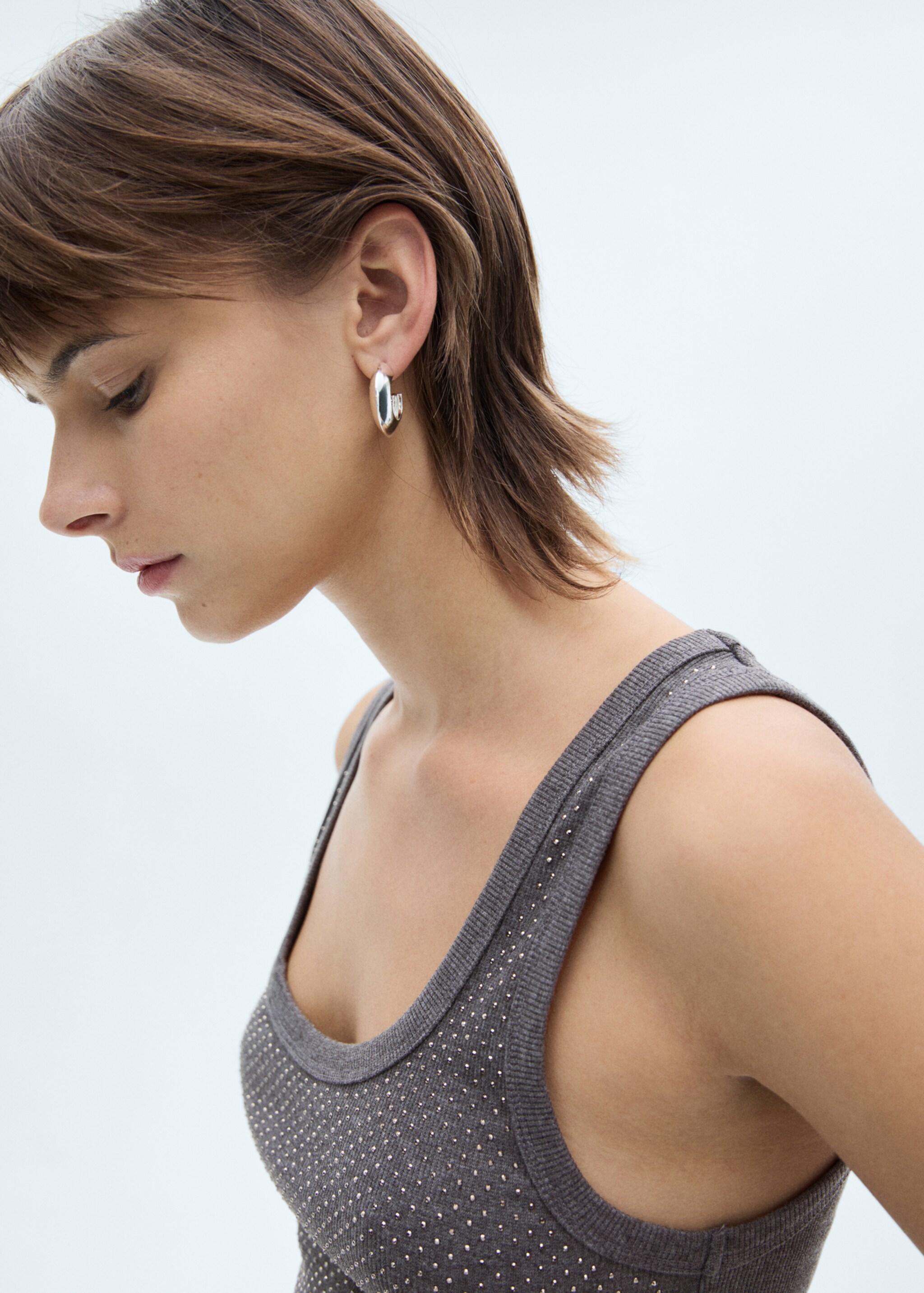 Sequined tank top - Details of the article 1, Grey. Ref: 77008282-00.