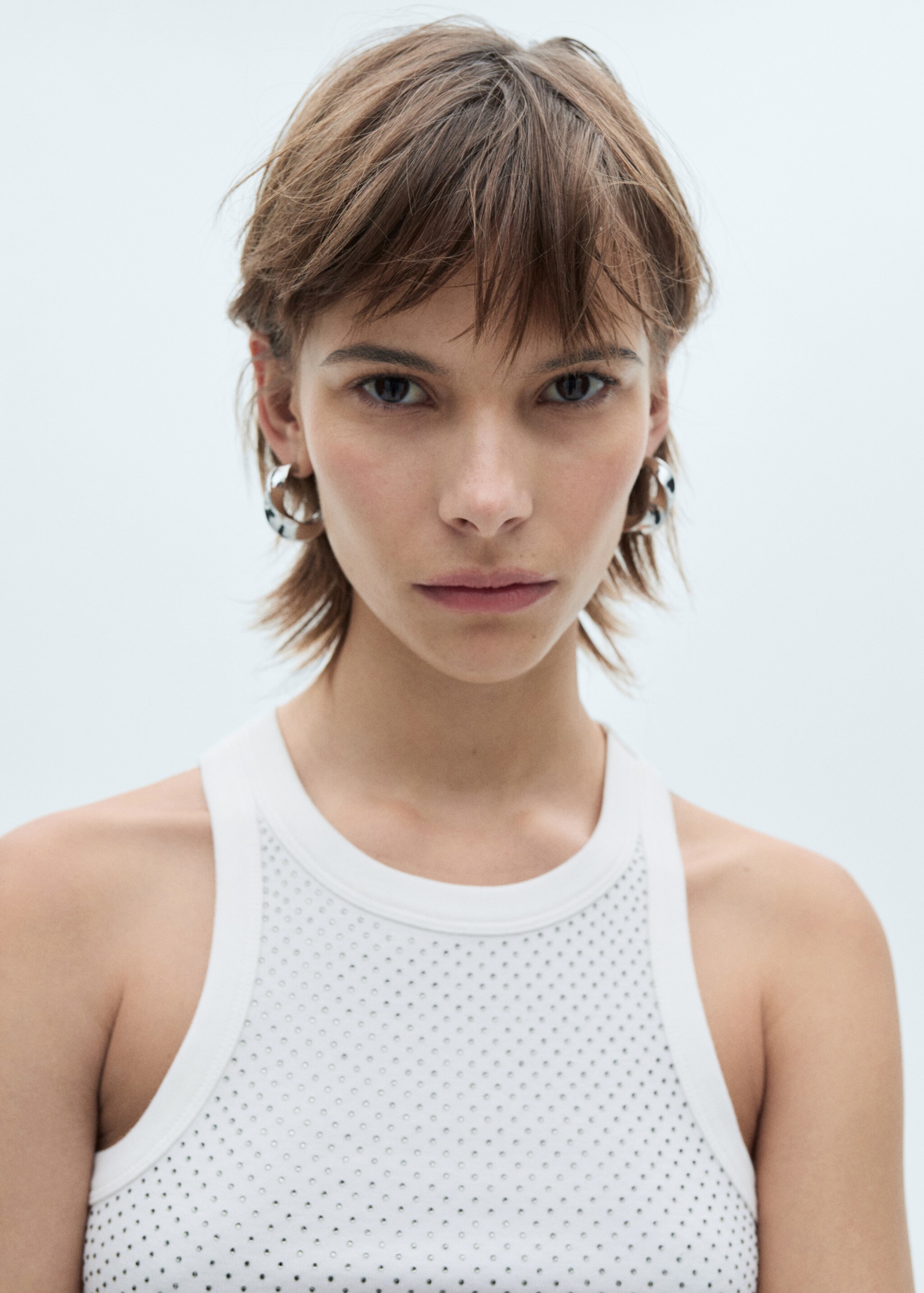 Sequined halter top - Details of the article 1, White. Ref: 77008283-00.