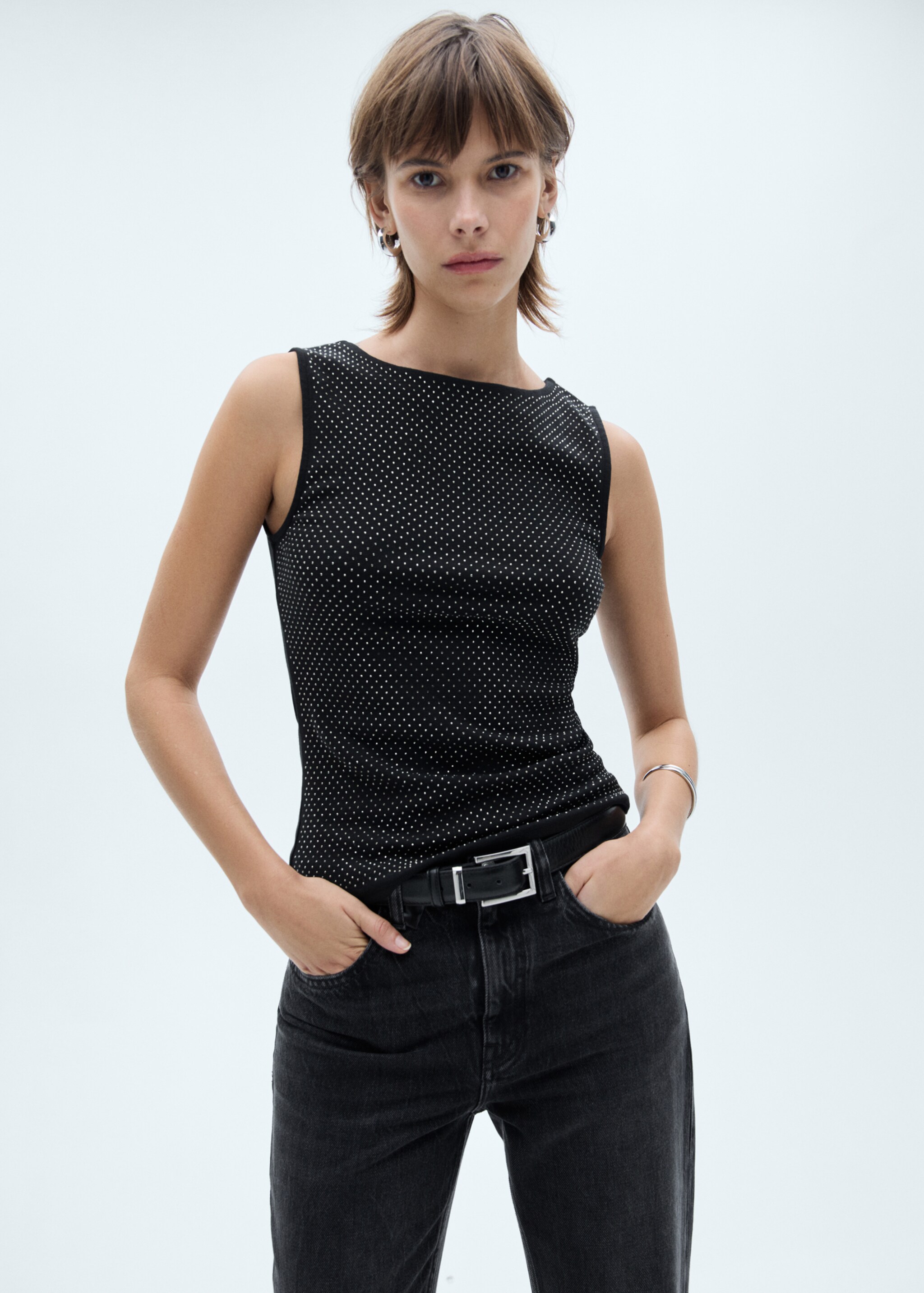 Cotton sequin top - Medium plane, Black. Ref: 77008284-00.