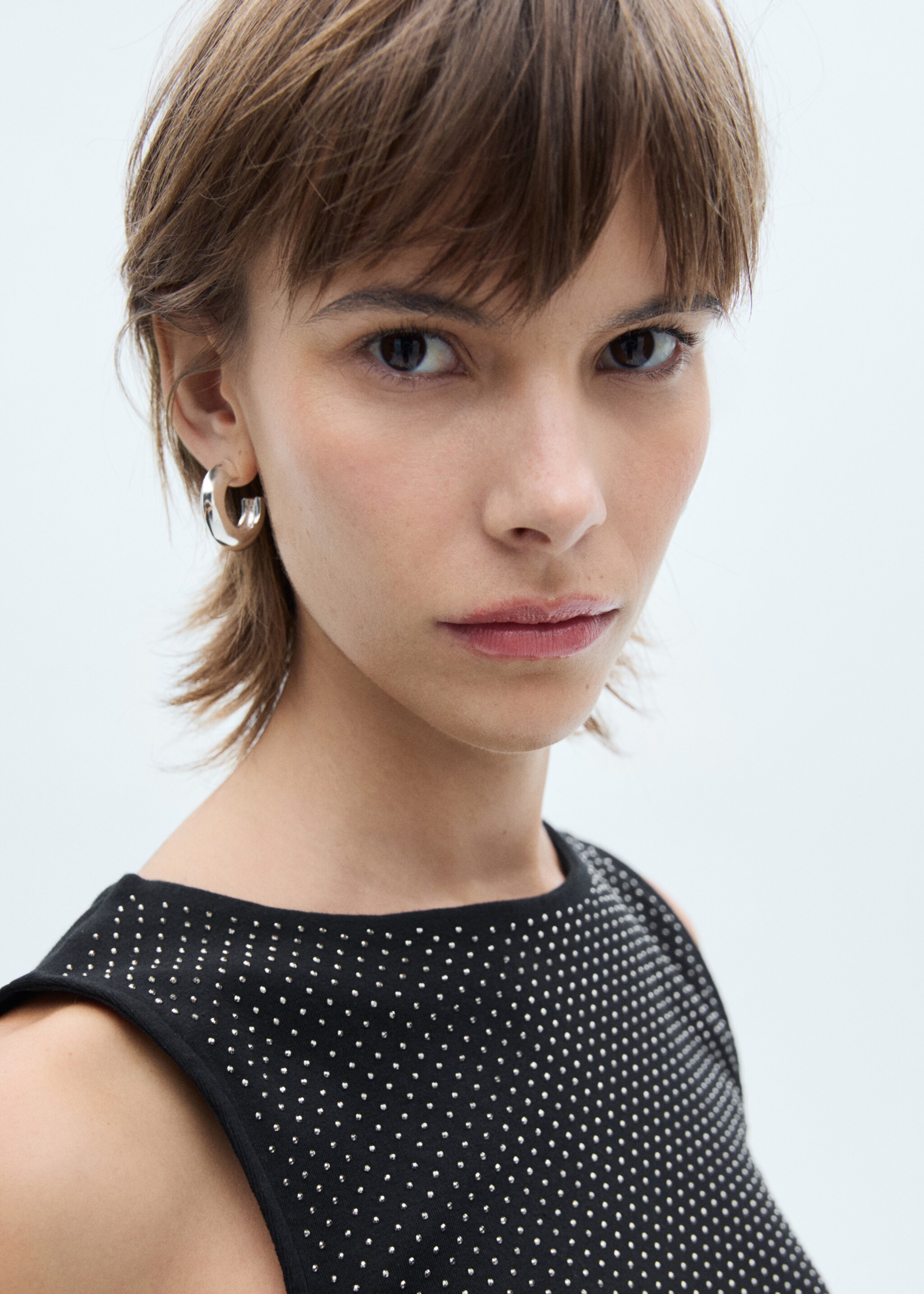 Cotton sequin top - Details of the article 1, Black. Ref: 77008284-00.