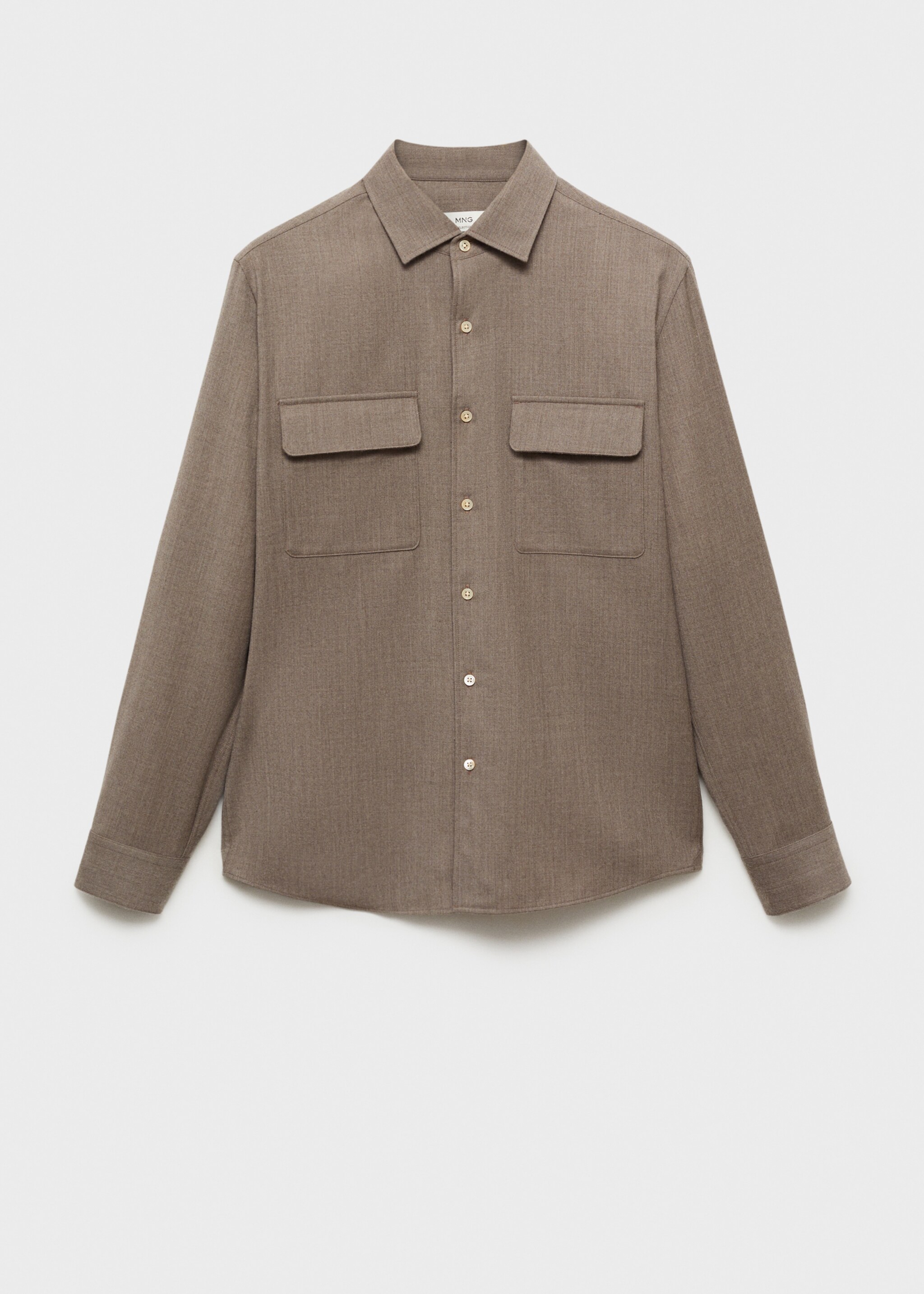 100% wool shirt with pockets - Article without model, Medium Brown. Ref: 77008634-00.