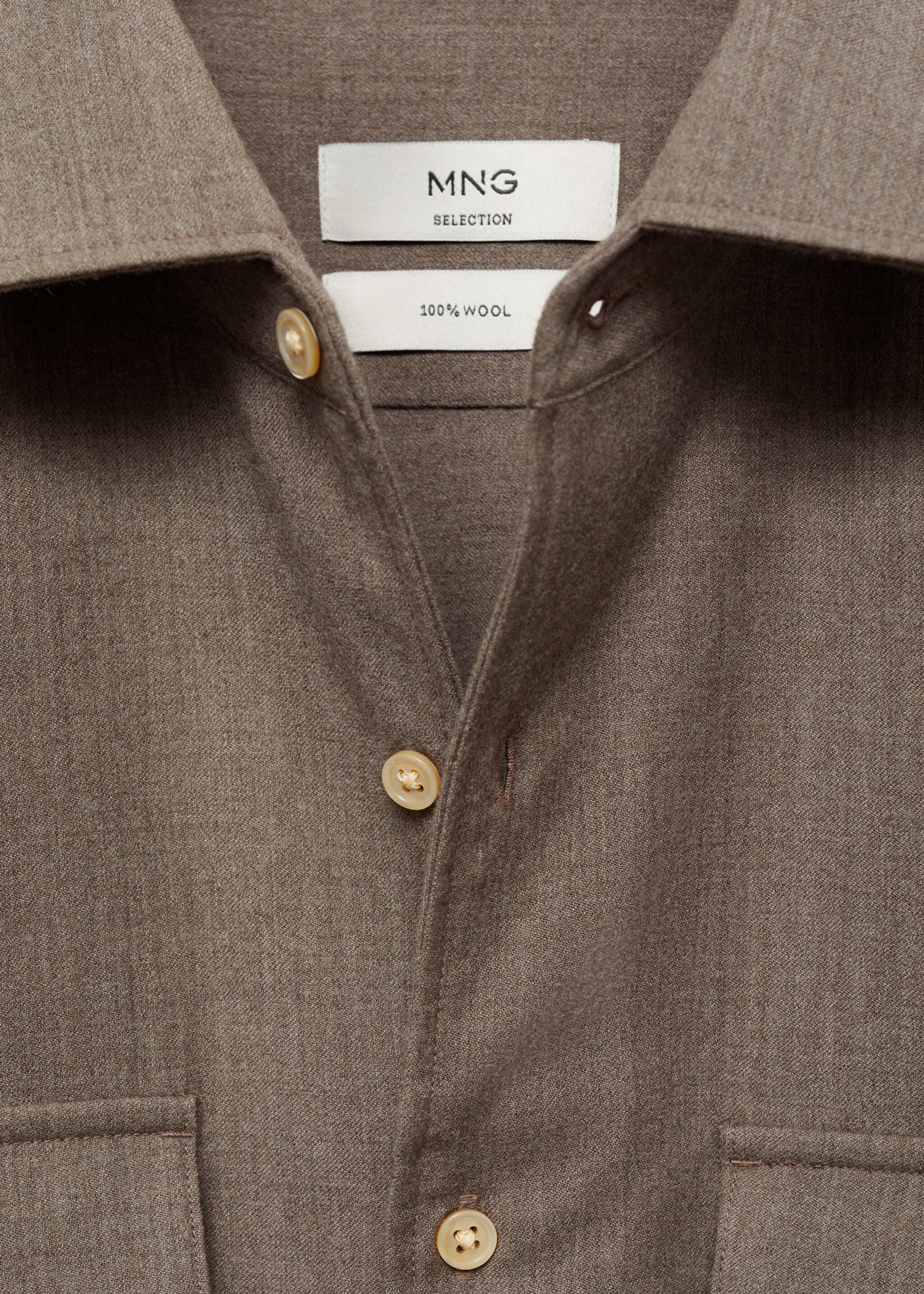 100% wool shirt with pockets - Details of the article 8, Medium Brown. Ref: 77008634-00.