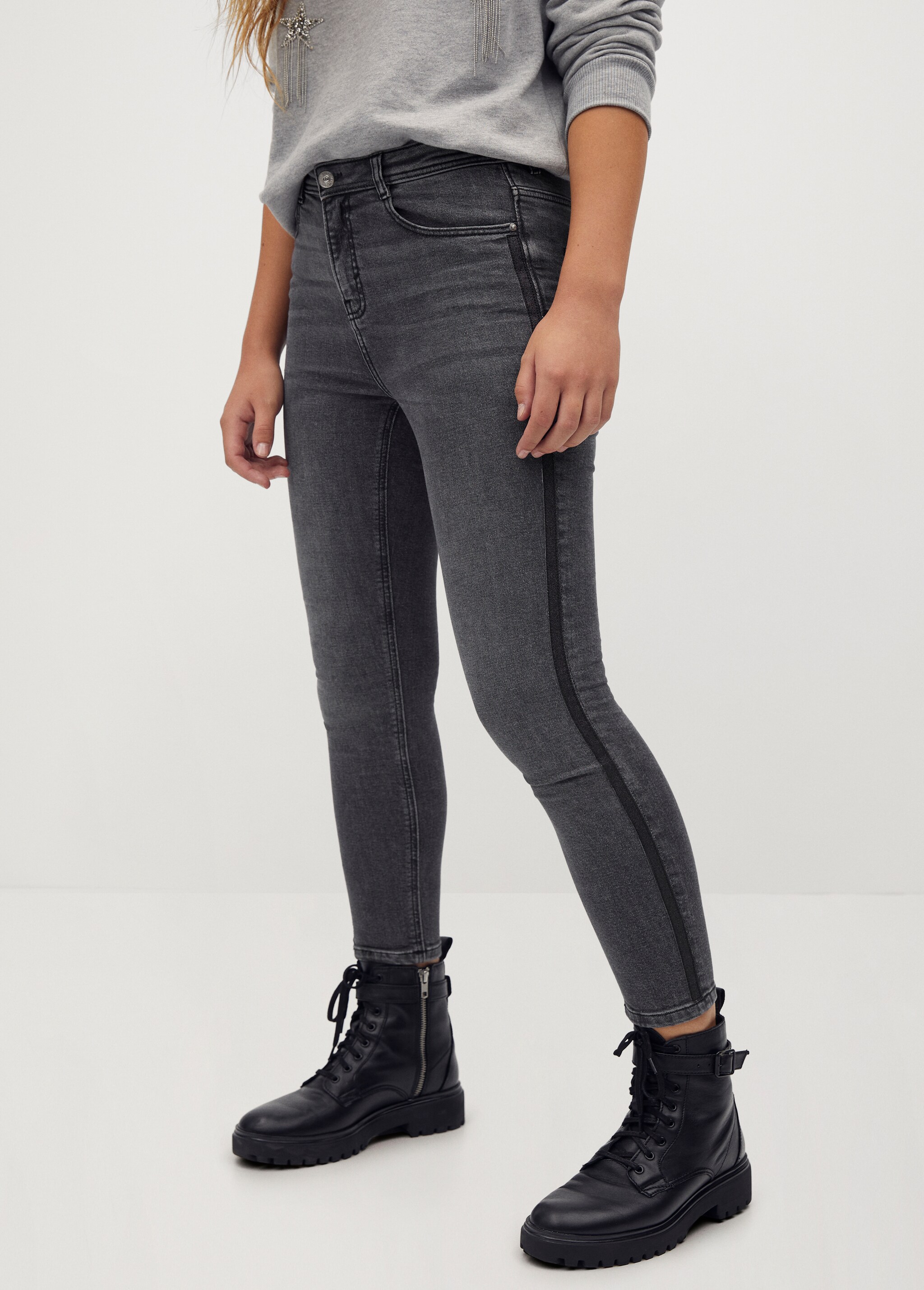Jeans skinny bandas laterales - Plano medio