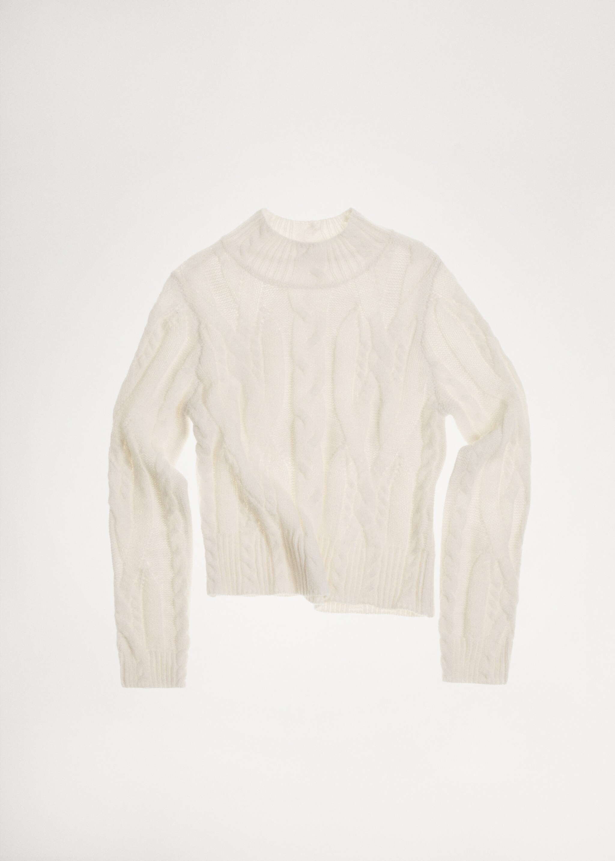 Braided sweater with perkins neck - Details of the article 5, Ecru. Ref: 77009047-00.