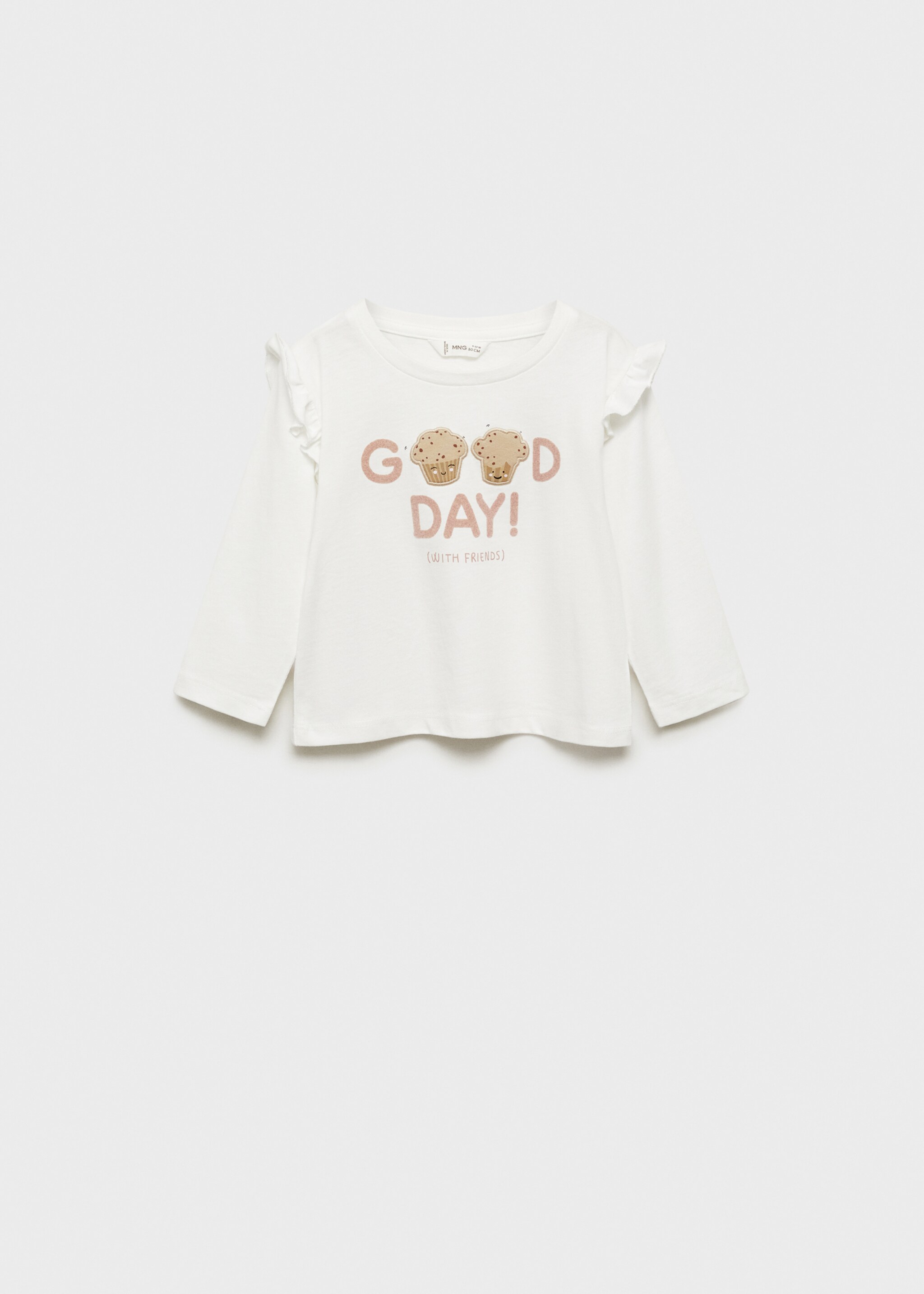 T-shirt med volanger och tryck - Artikel utan modell, Benvit. Ref: 77009078-00.