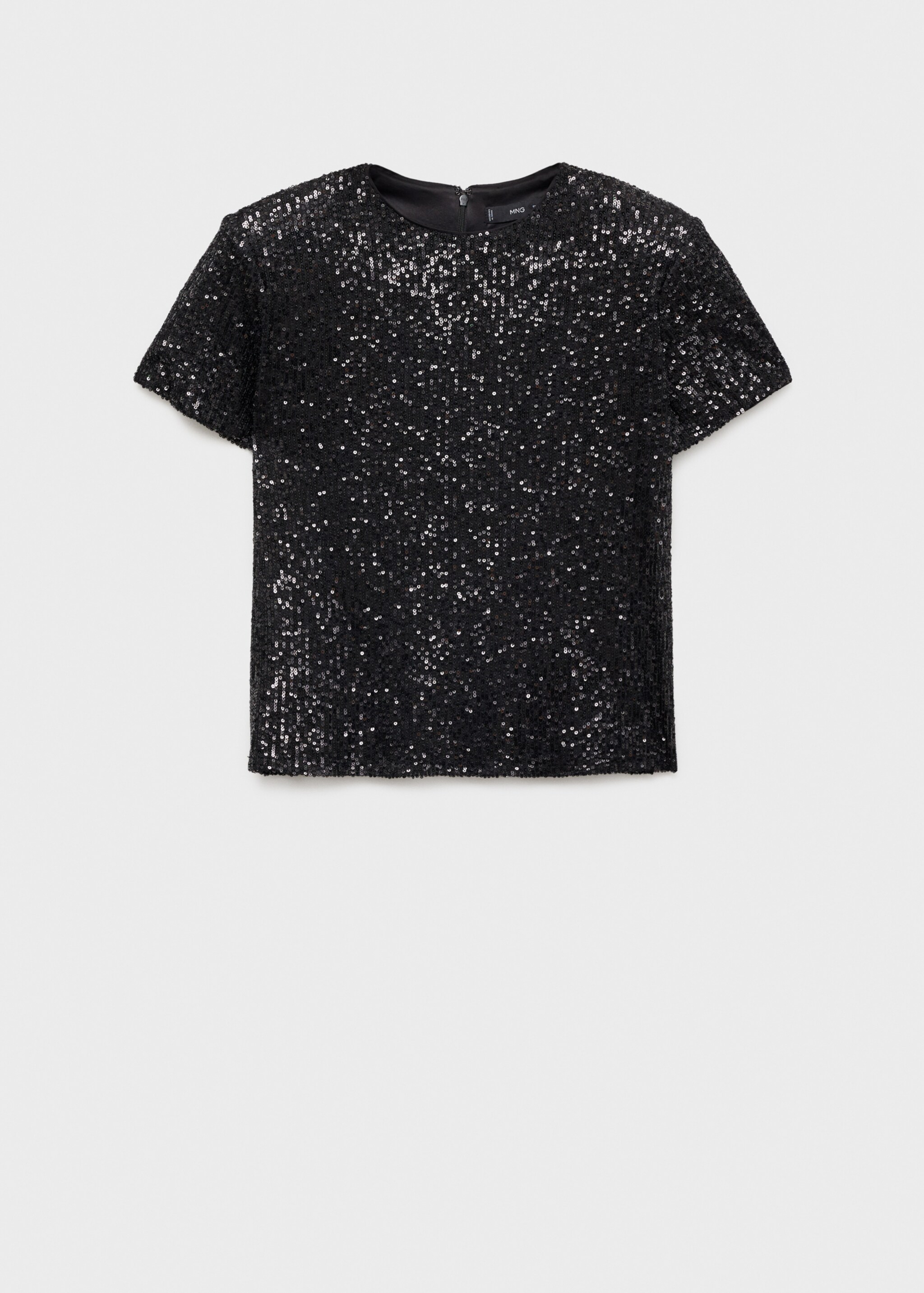 Short-sleeved sequined t-shirt - Article without model, Black. Ref: 77009083-00.