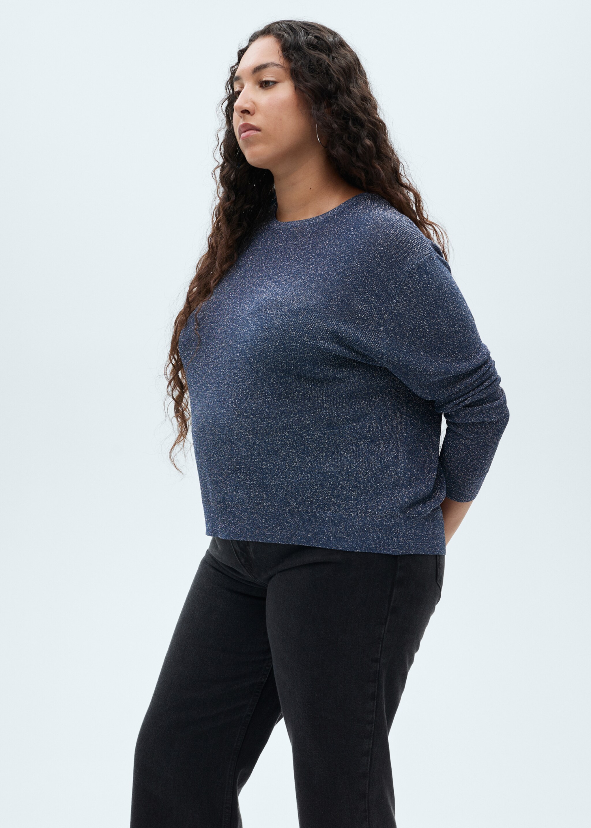 Crewneck lurex sweater - Details of the article 5, Dark Navy. Ref: 77009244-00.