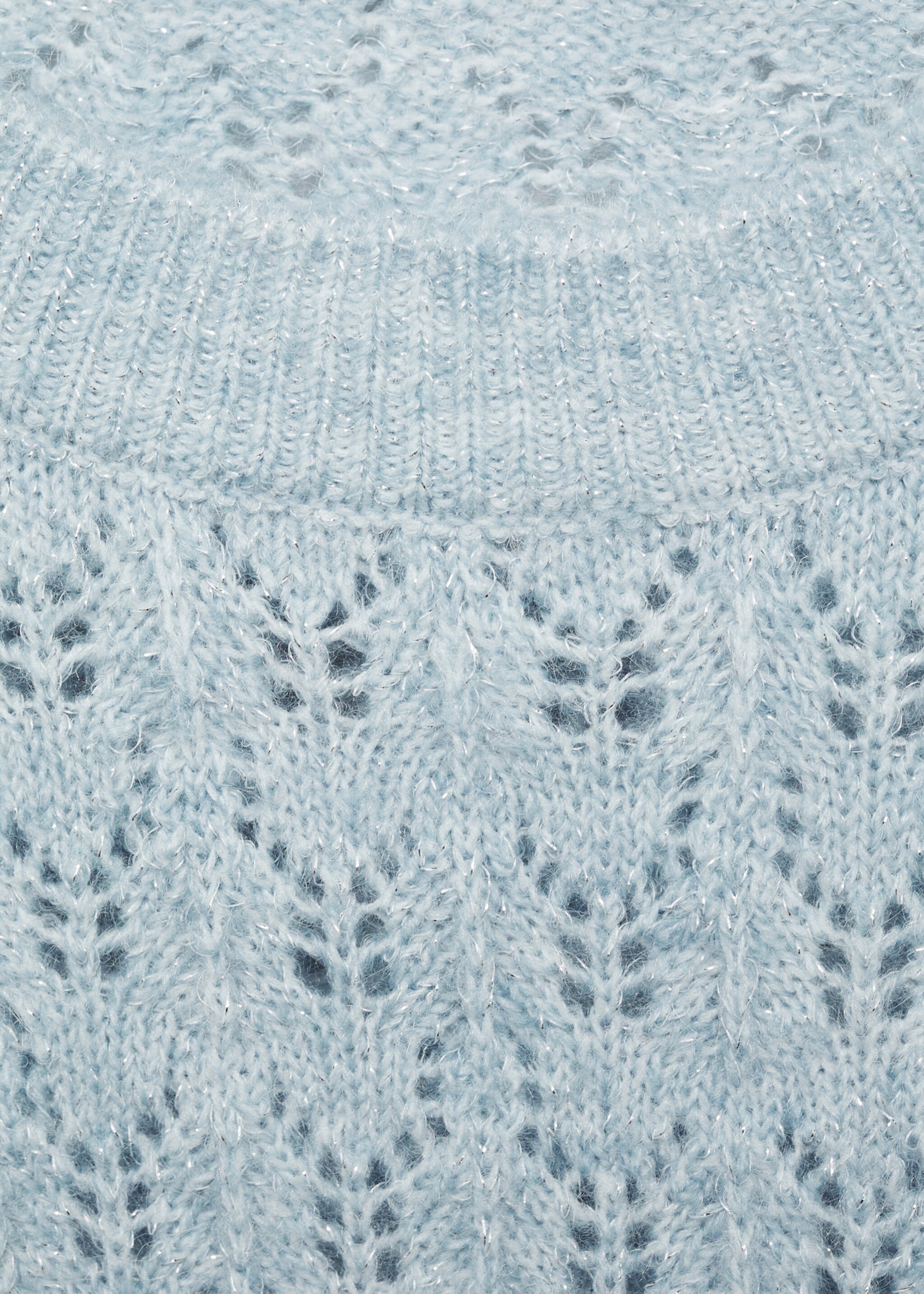 Openwork sweater with lúrex details - Details of the article 8, Sky Blue. Ref: 77009245-00.