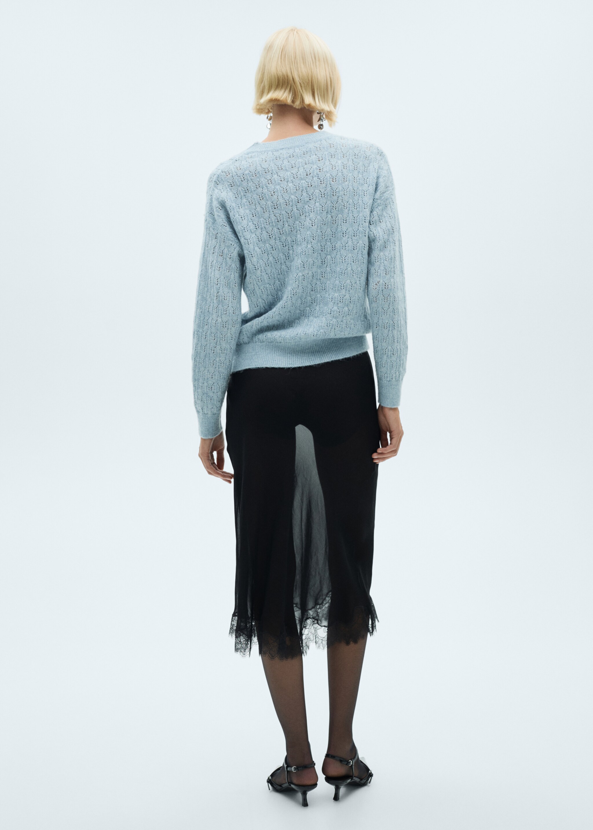 Openwork sweater with lúrex details - Reverse of the article, Sky Blue. Ref: 77009245-00.