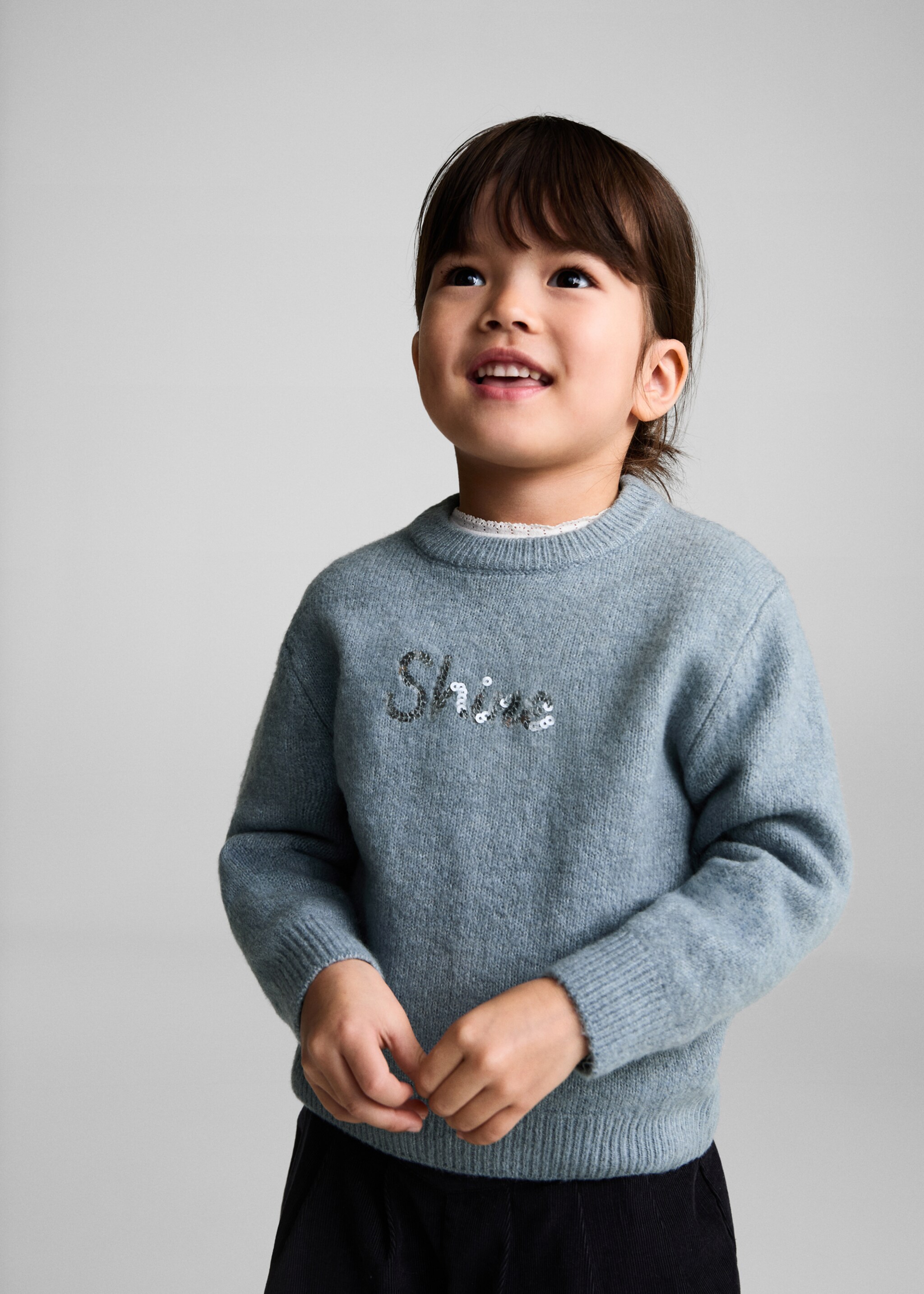 Sequin message sweater - Medium plane, Light Heather Grey. Ref: 77009247-00.