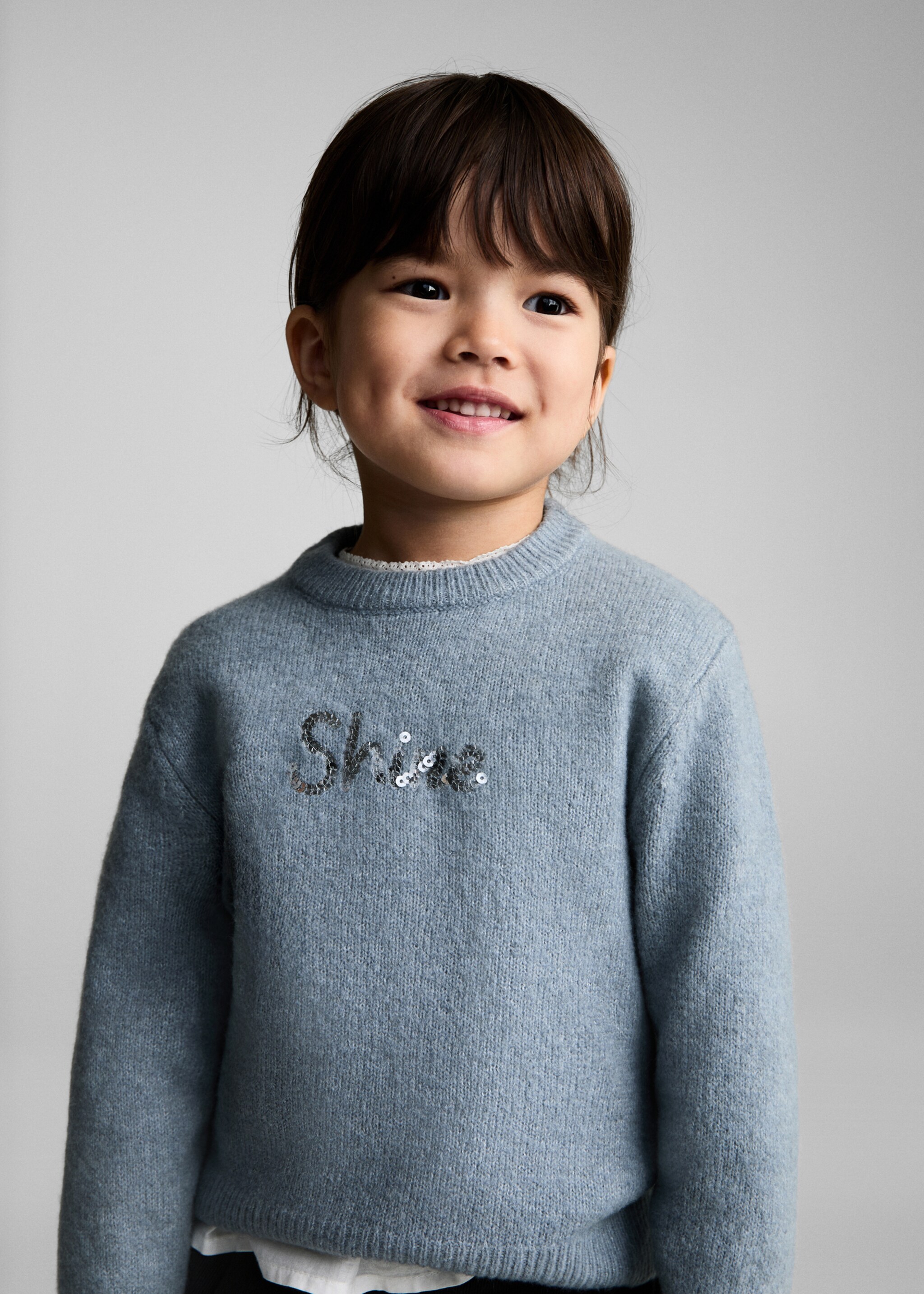 Sequin message sweater - Details of the article 1, Light Heather Grey. Ref: 77009247-00.