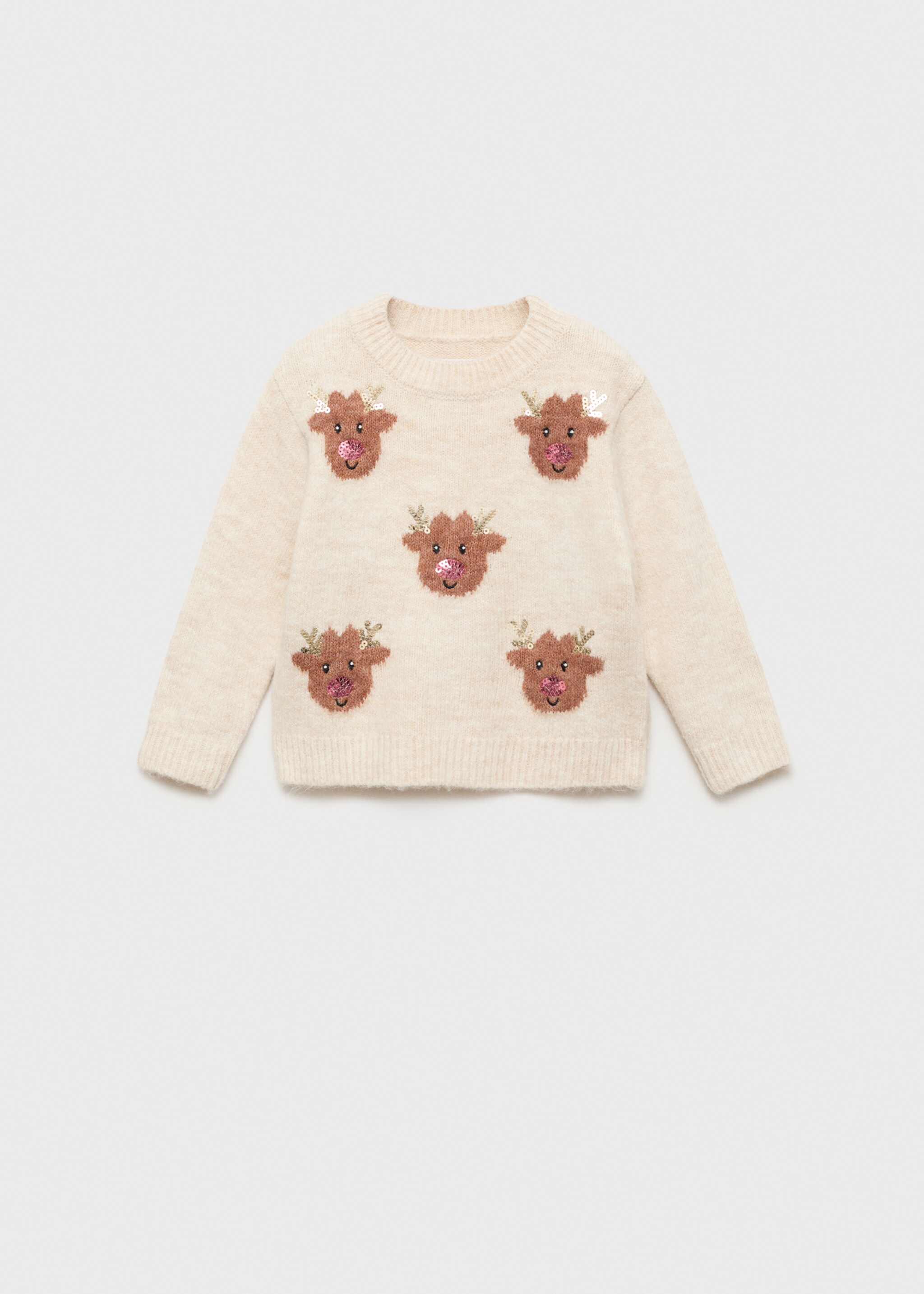 Reindeer print knitted sweater - Article without model, Beige. Ref: 77009249-00.
