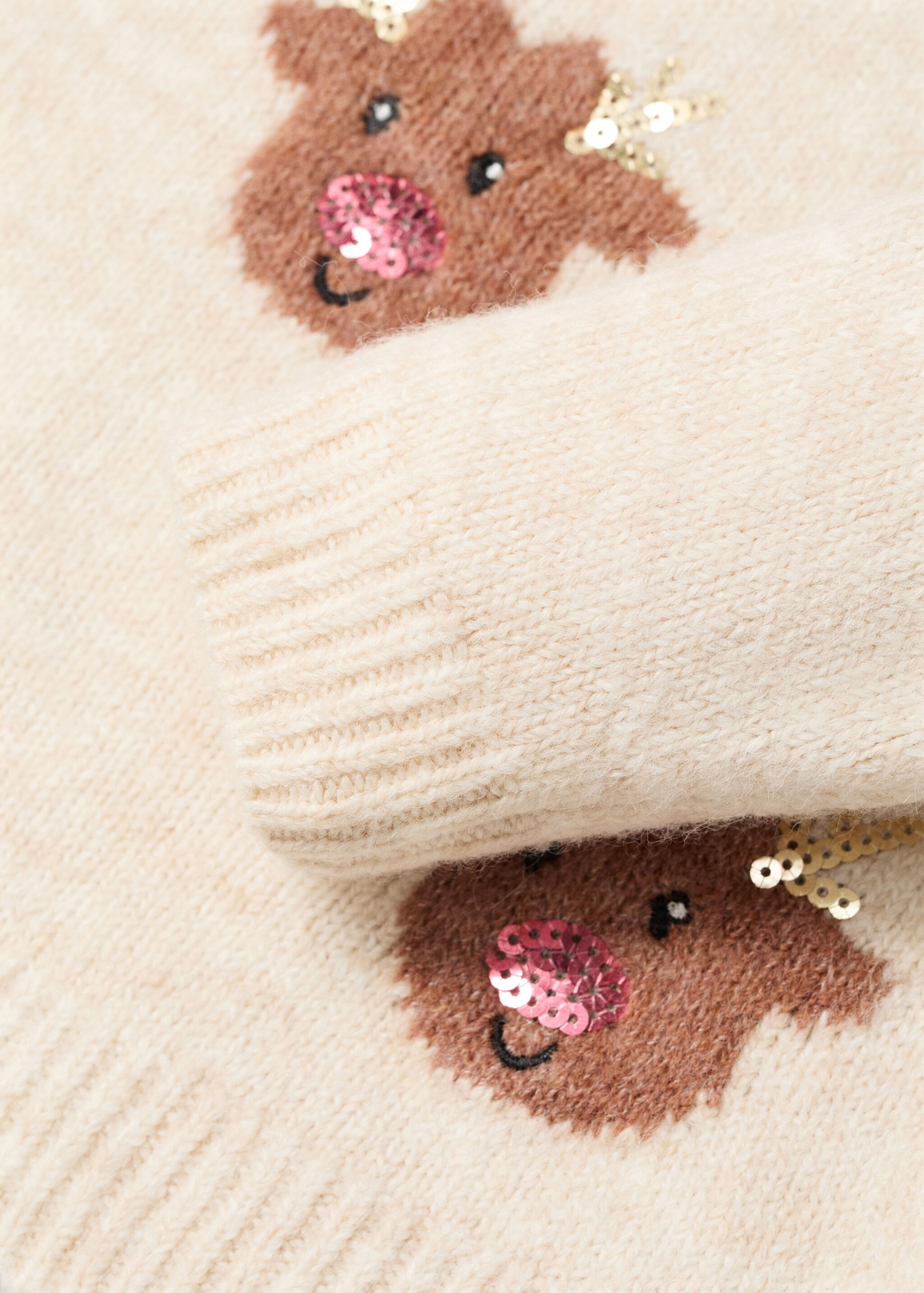 Reindeer print knitted sweater - Details of the article 0, Beige. Ref: 77009249-00.