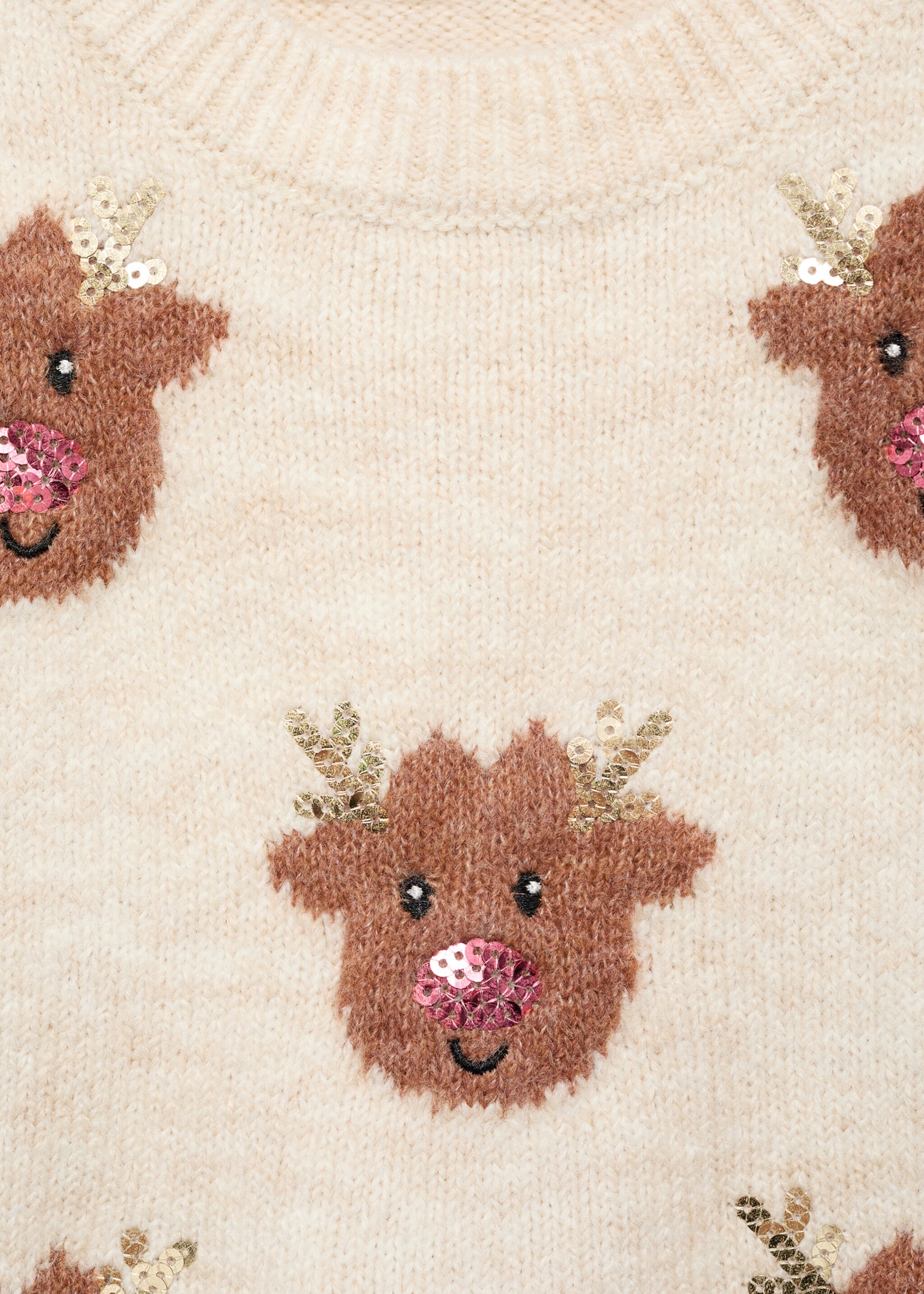 Reindeer print knitted sweater - Details of the article 8, Beige. Ref: 77009249-00.
