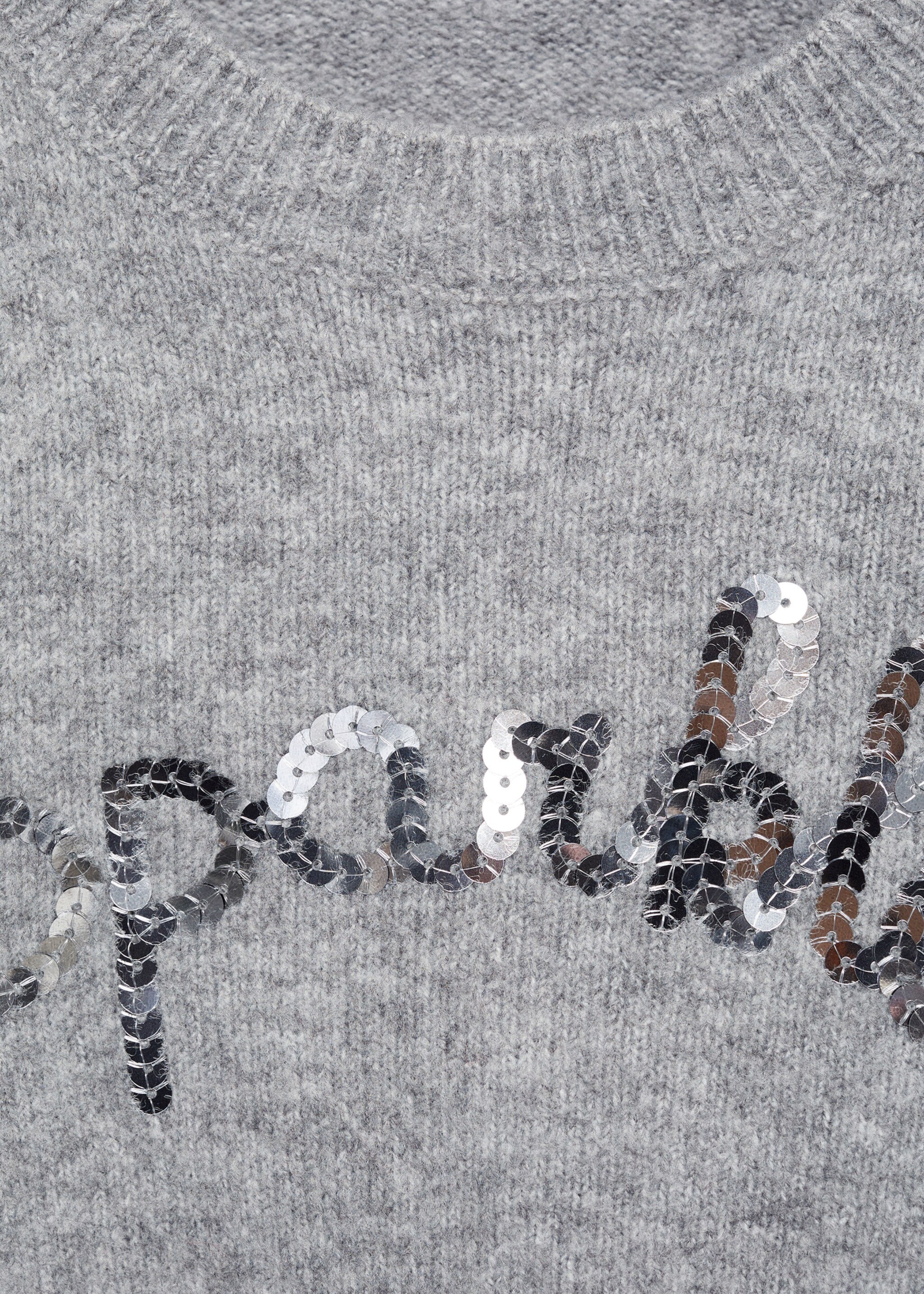 Knit paillette sweater - Details of the article 8, Medium Heather Grey. Ref: 77009251-00.