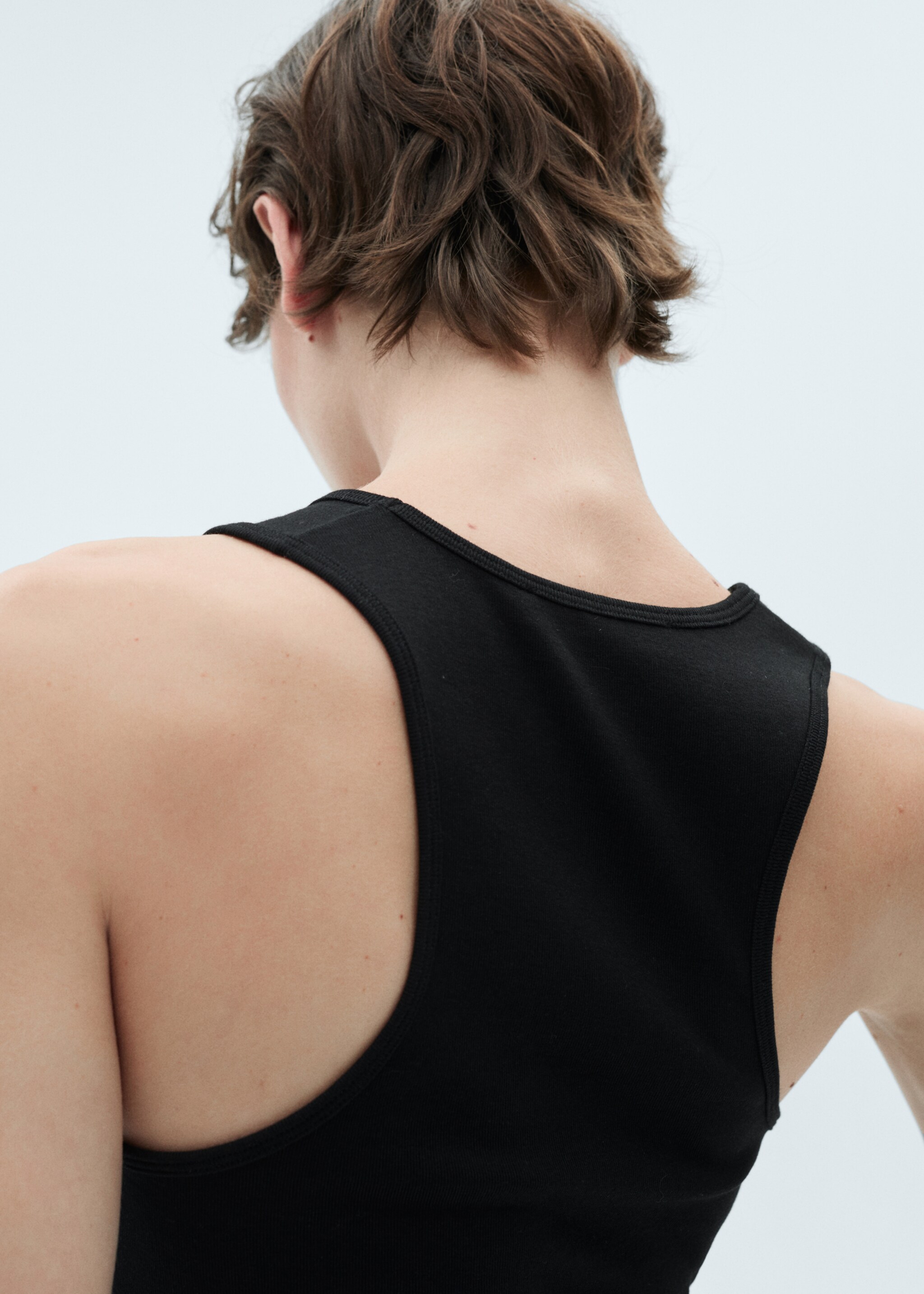 Cotton top with wide straps - Details of the article 1, Black. Ref: 77009407-00.