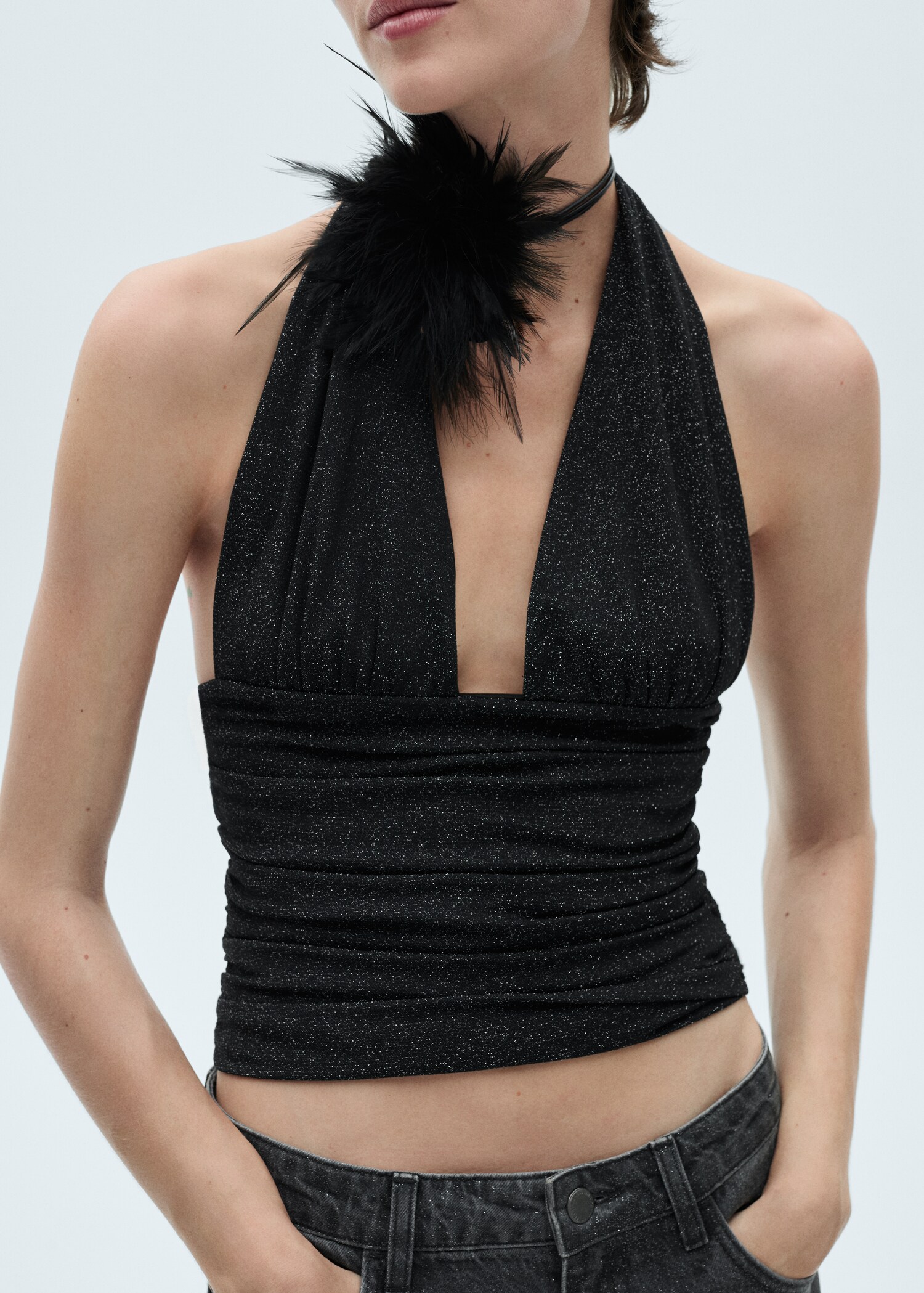 Halter-neck lurex knitted top - Medium plane
