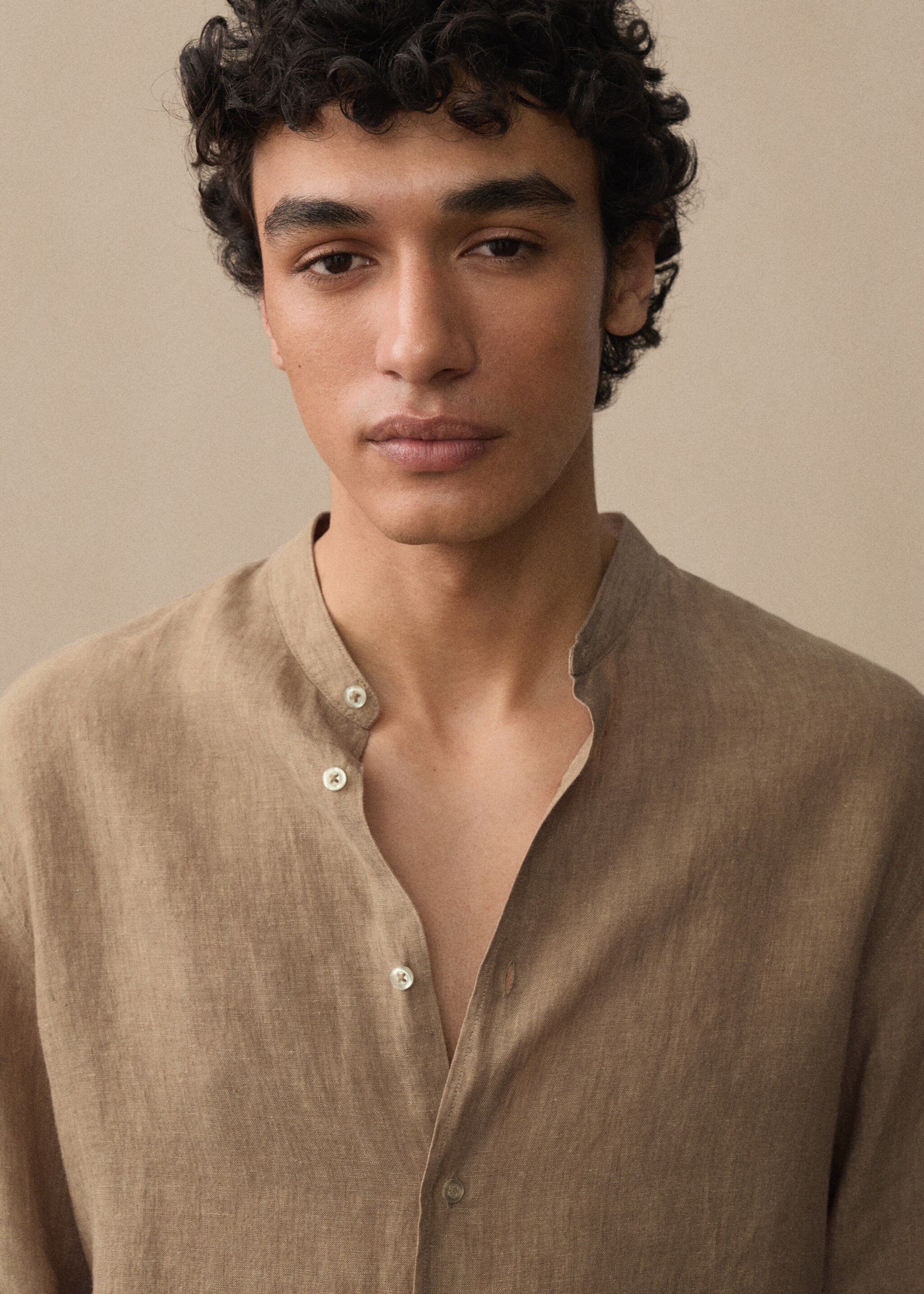 100% linen Mao collar shirt - Details of the article 3