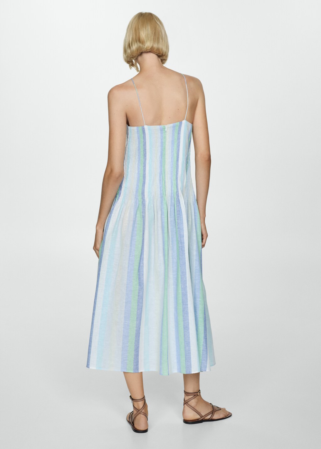 Striped linen dress - Women | MANGO OUTLET USA