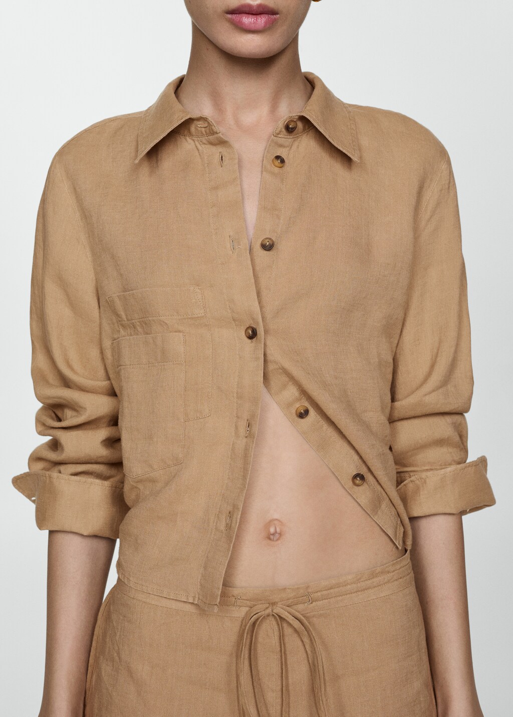 Cropped linen shirt - Women | MANGO OUTLET USA