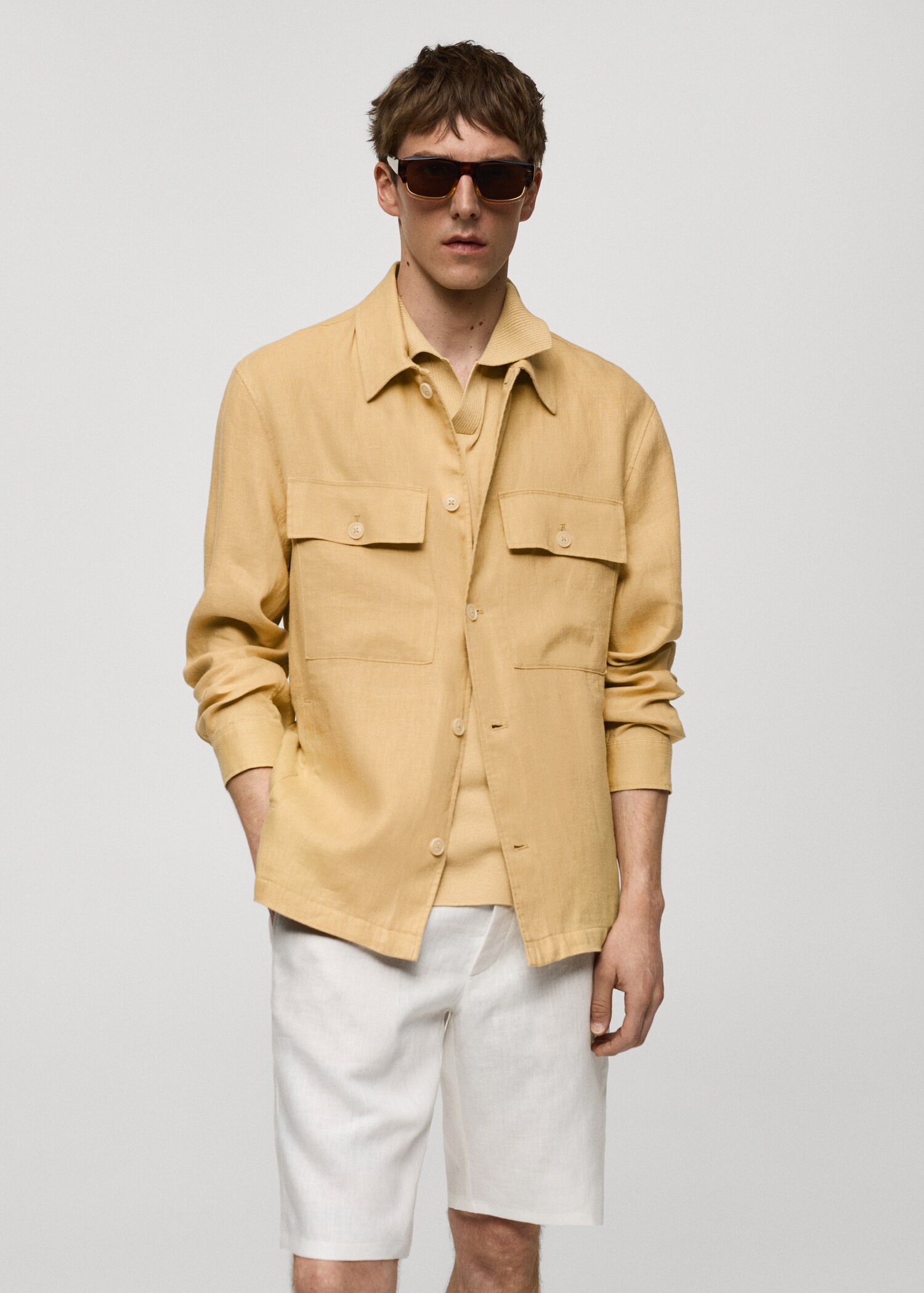 100% linen overshirt with pockets - Medium plane