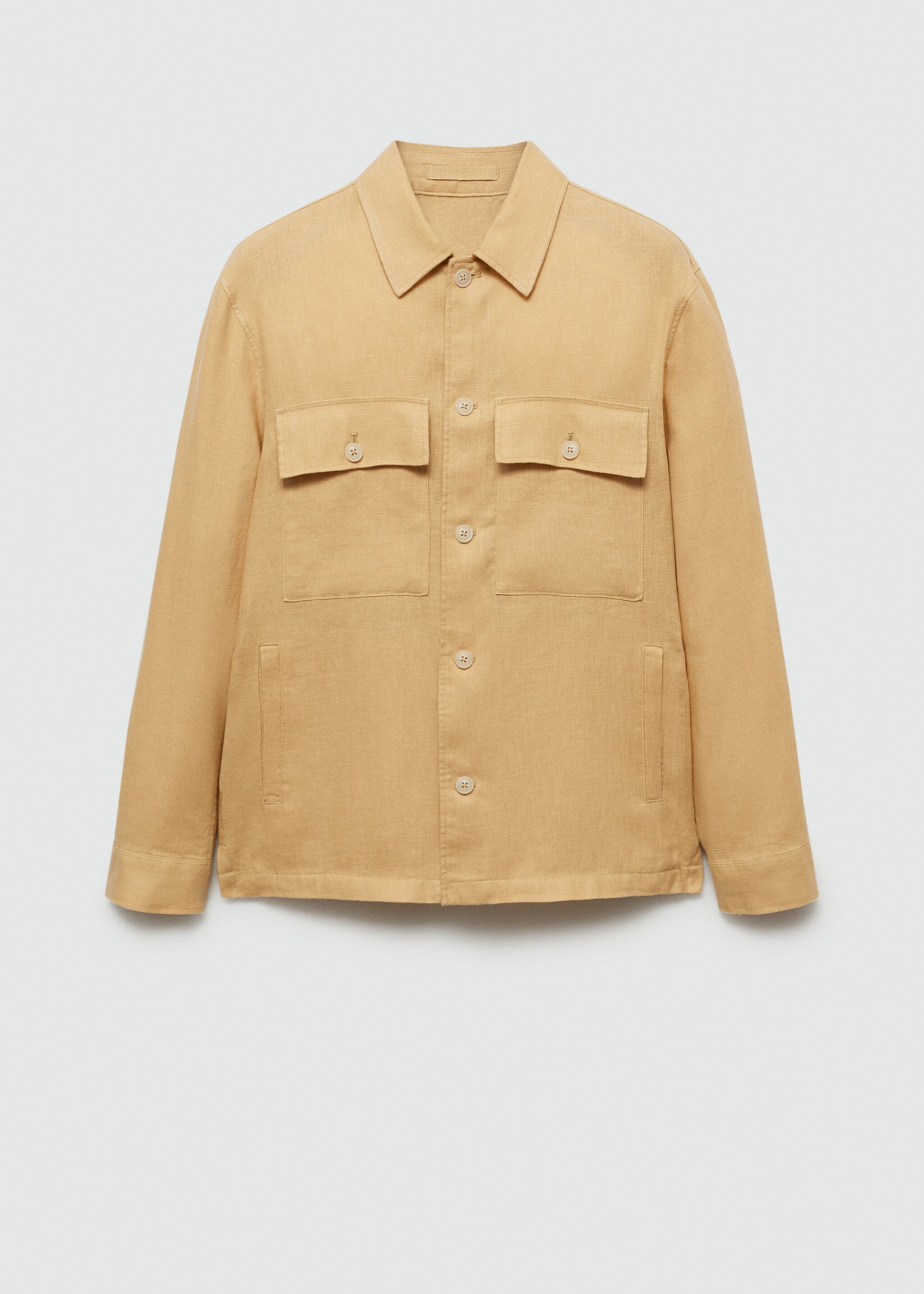 100% linen overshirt with pockets - Article without model, Pastel Yellow. Ref: 77010568-00.