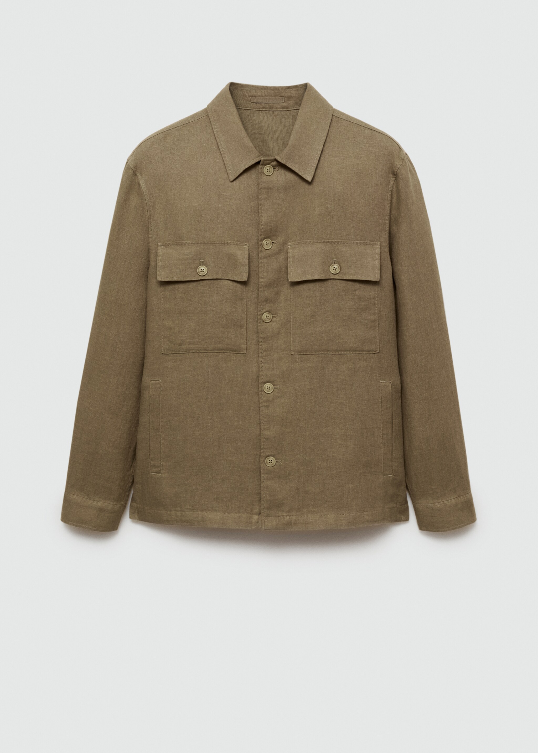 100% linen overshirt with pockets - Article without model, Khaki. Ref: 77010568-00.