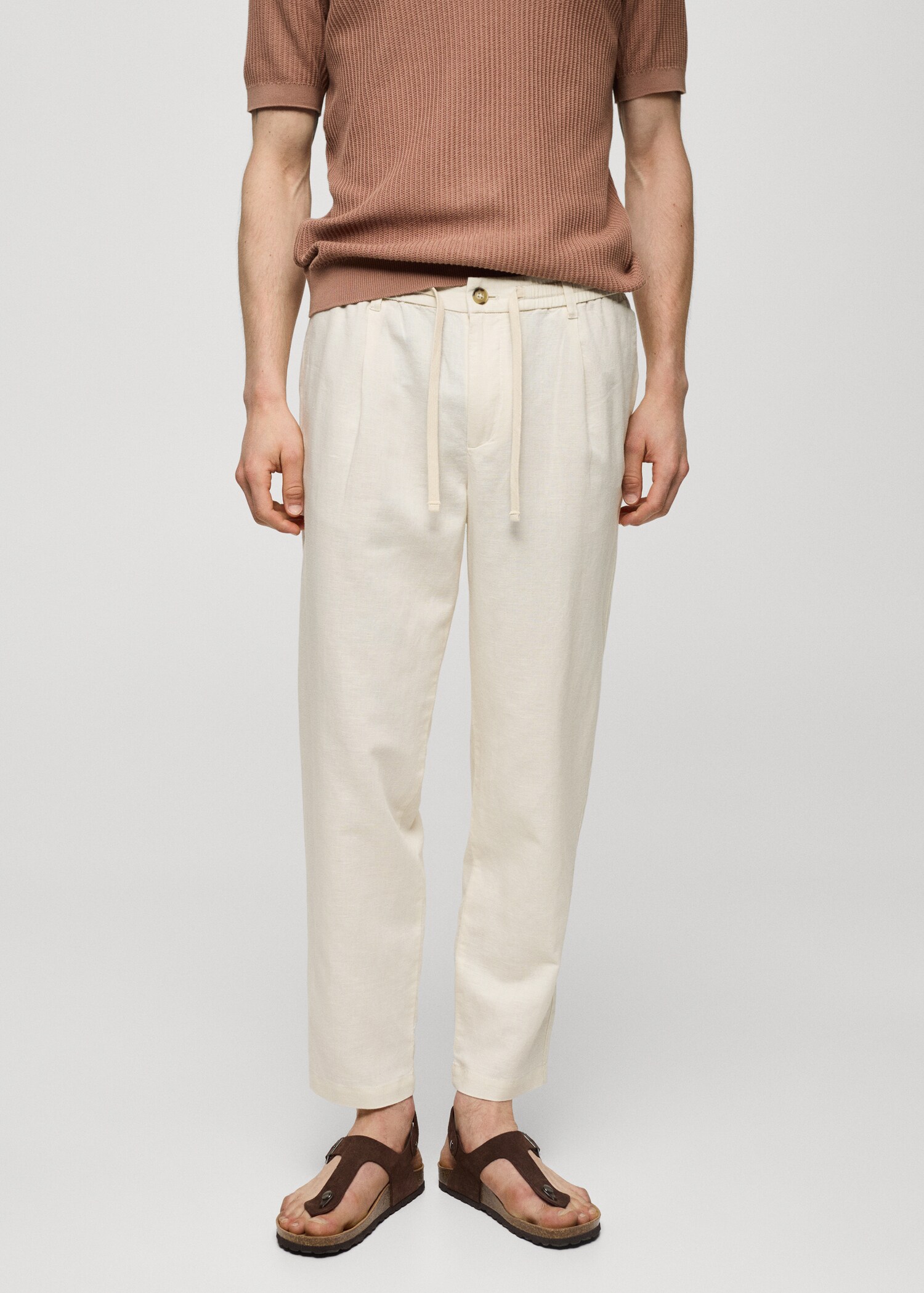 Slim Fit-Leinenhose mit Kordel - Mittlere Ansicht