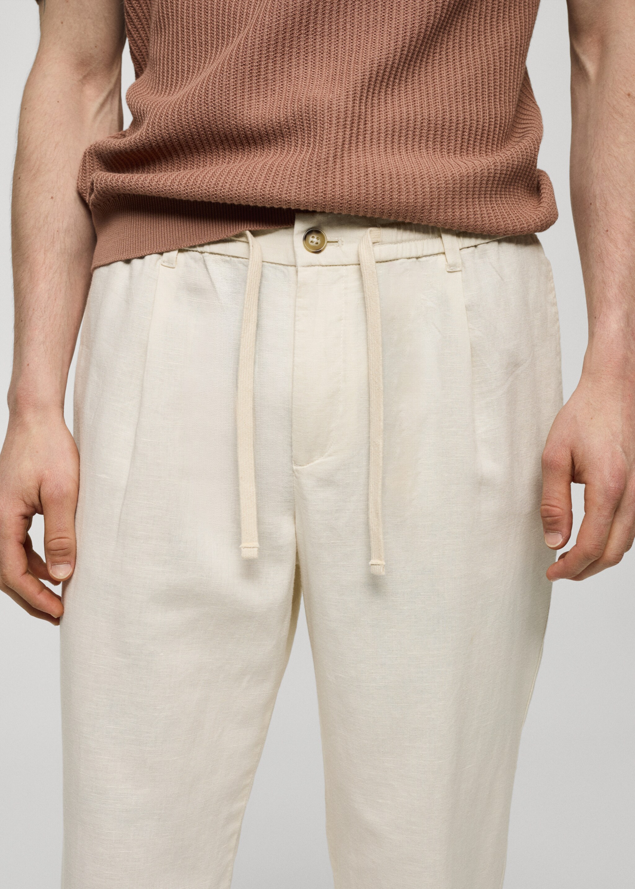 Slim-fit trousers with drawstring - Details of the article 1, Off White. Ref: 77010569-00.
