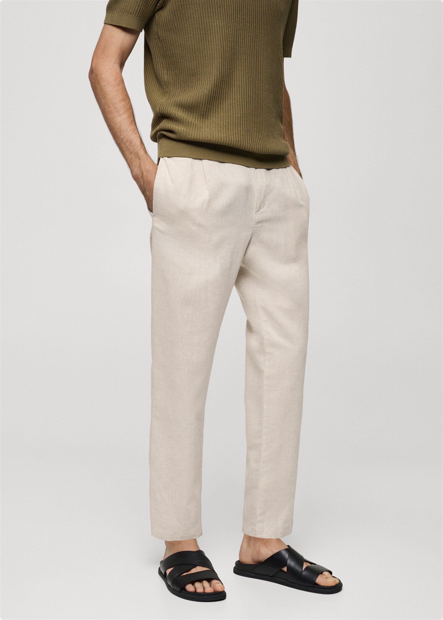 Slim Fit-Leinenhose mit Kordel - Mittlere Ansicht