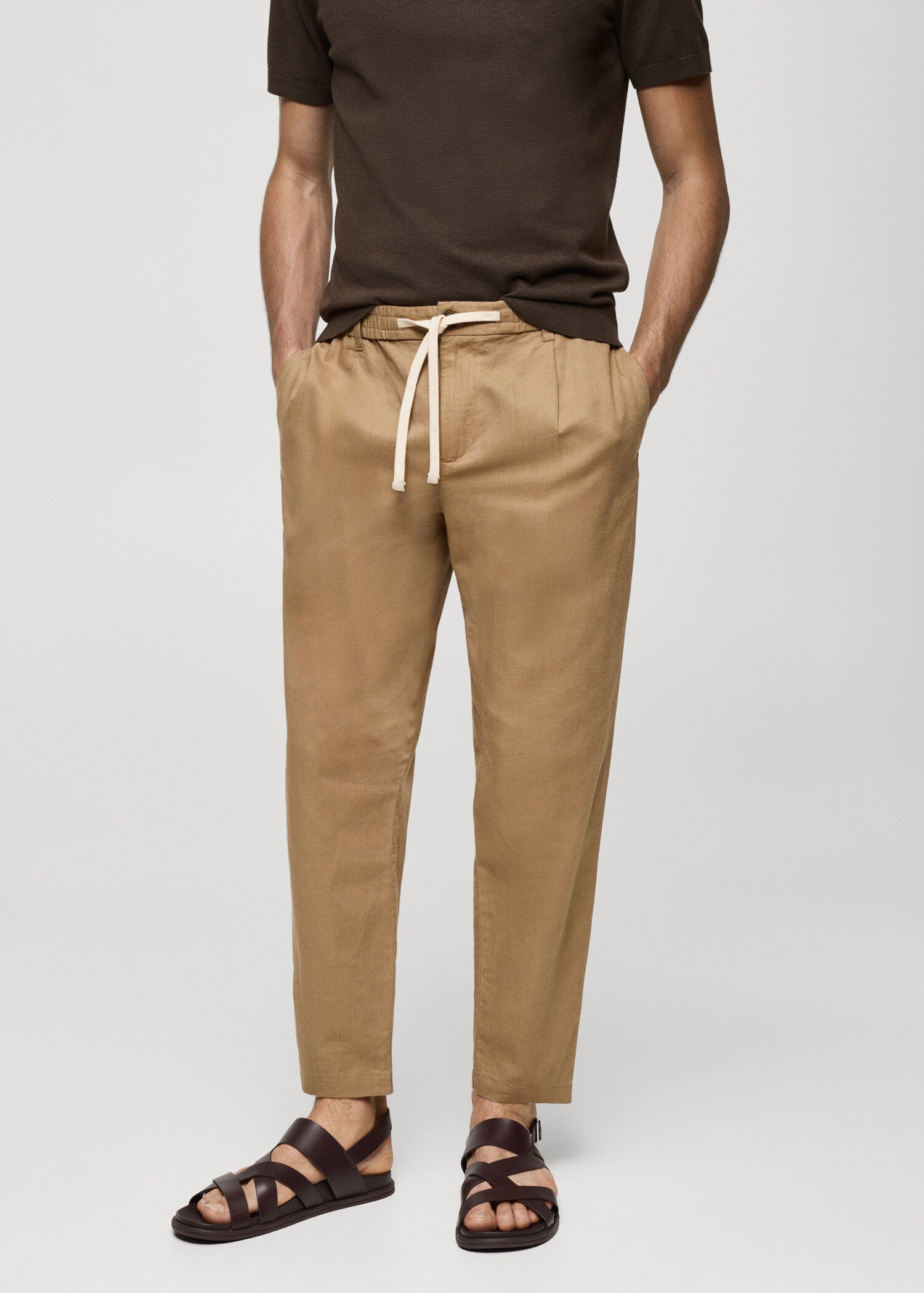 Slim Fit-Leinenhose mit Kordel - Mittlere Ansicht